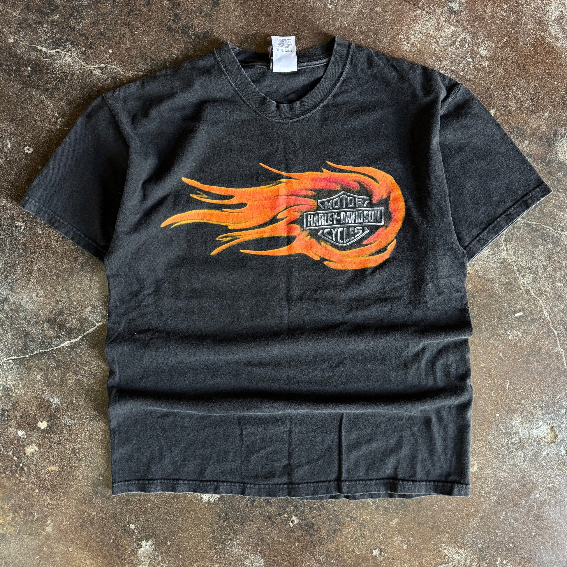 Y2K Harley Davidson Rushing Flame Emblem Tee (L)