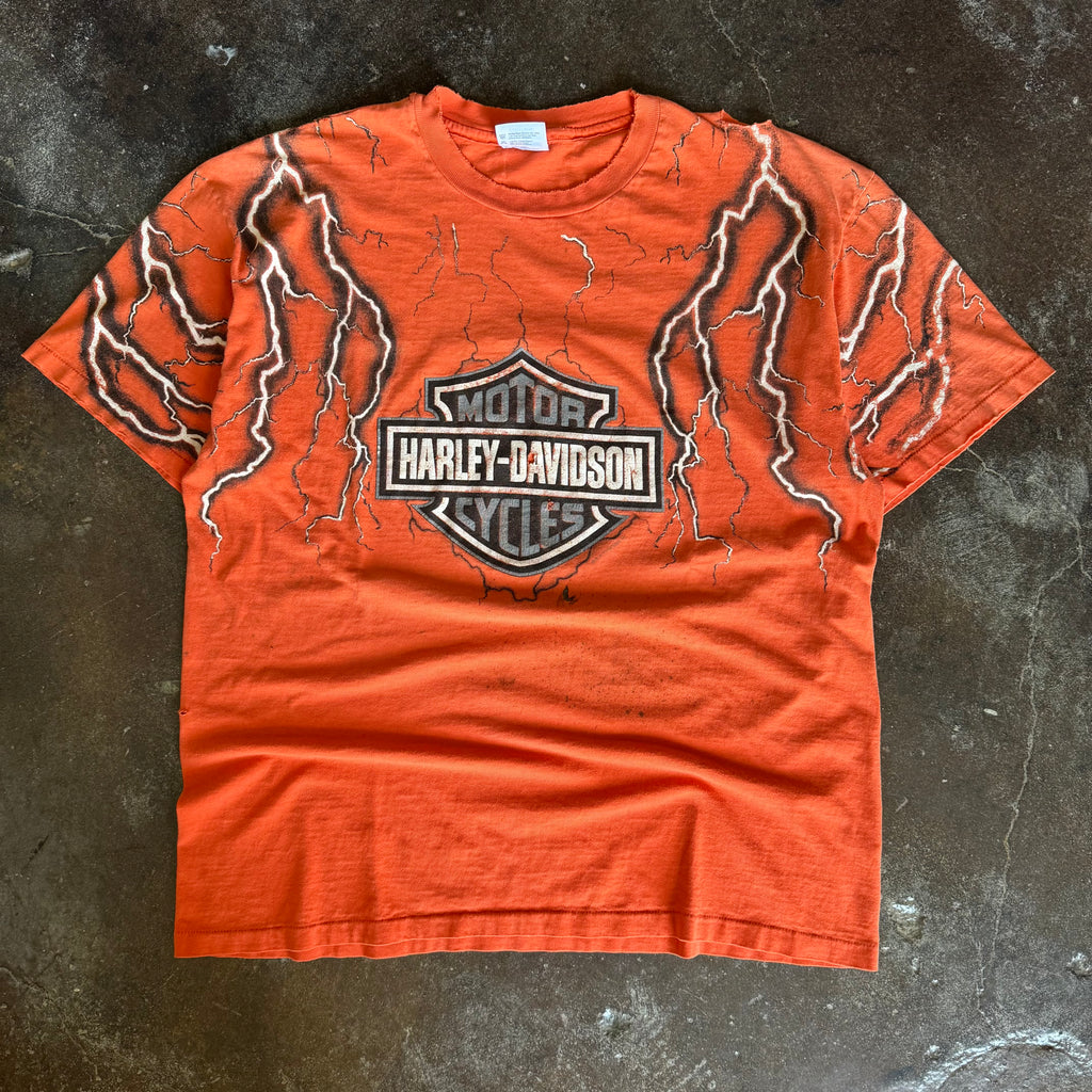 90's Harley Orange Lightning AOP Tee (XL)