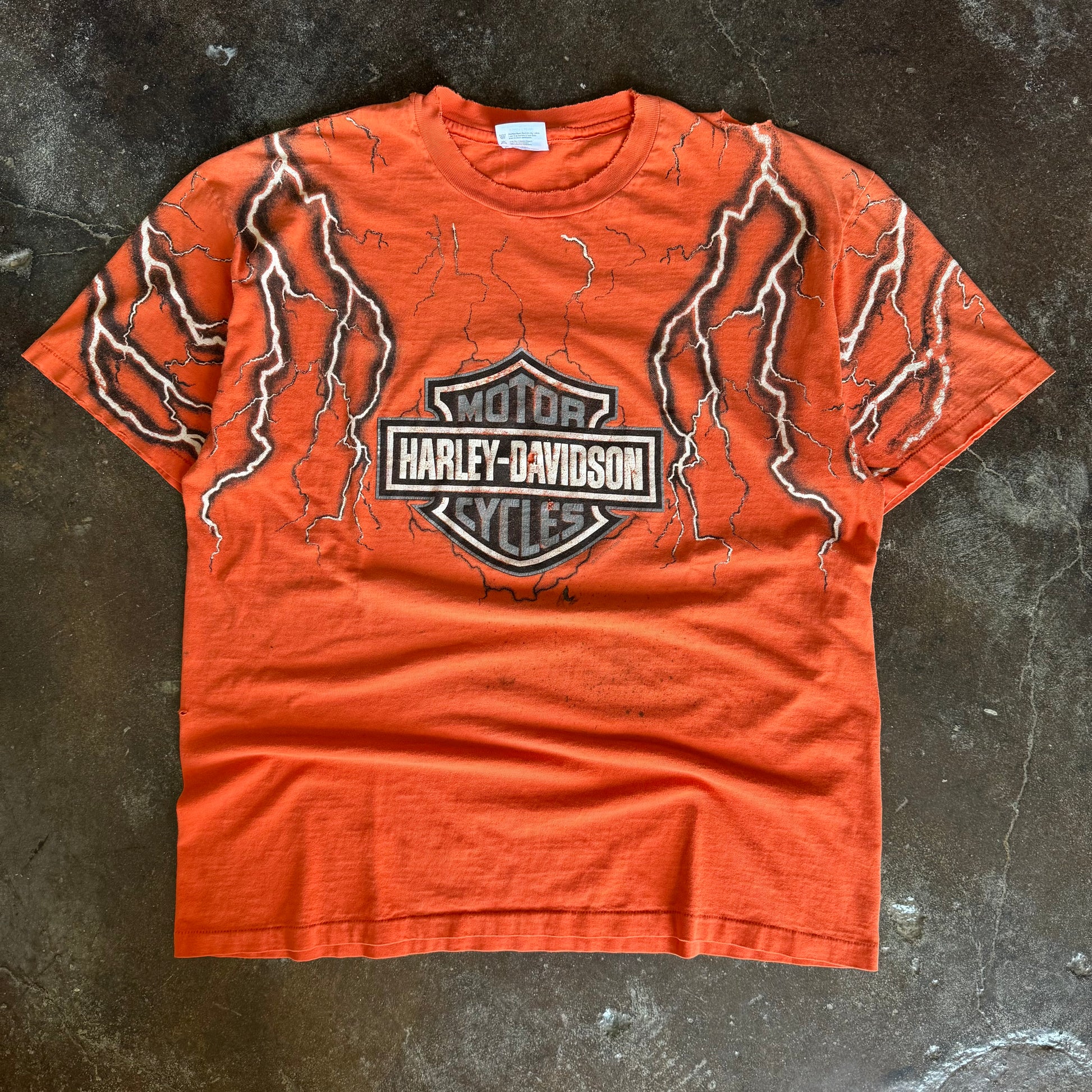 90's Harley Orange Lightning AOP Tee (XL)