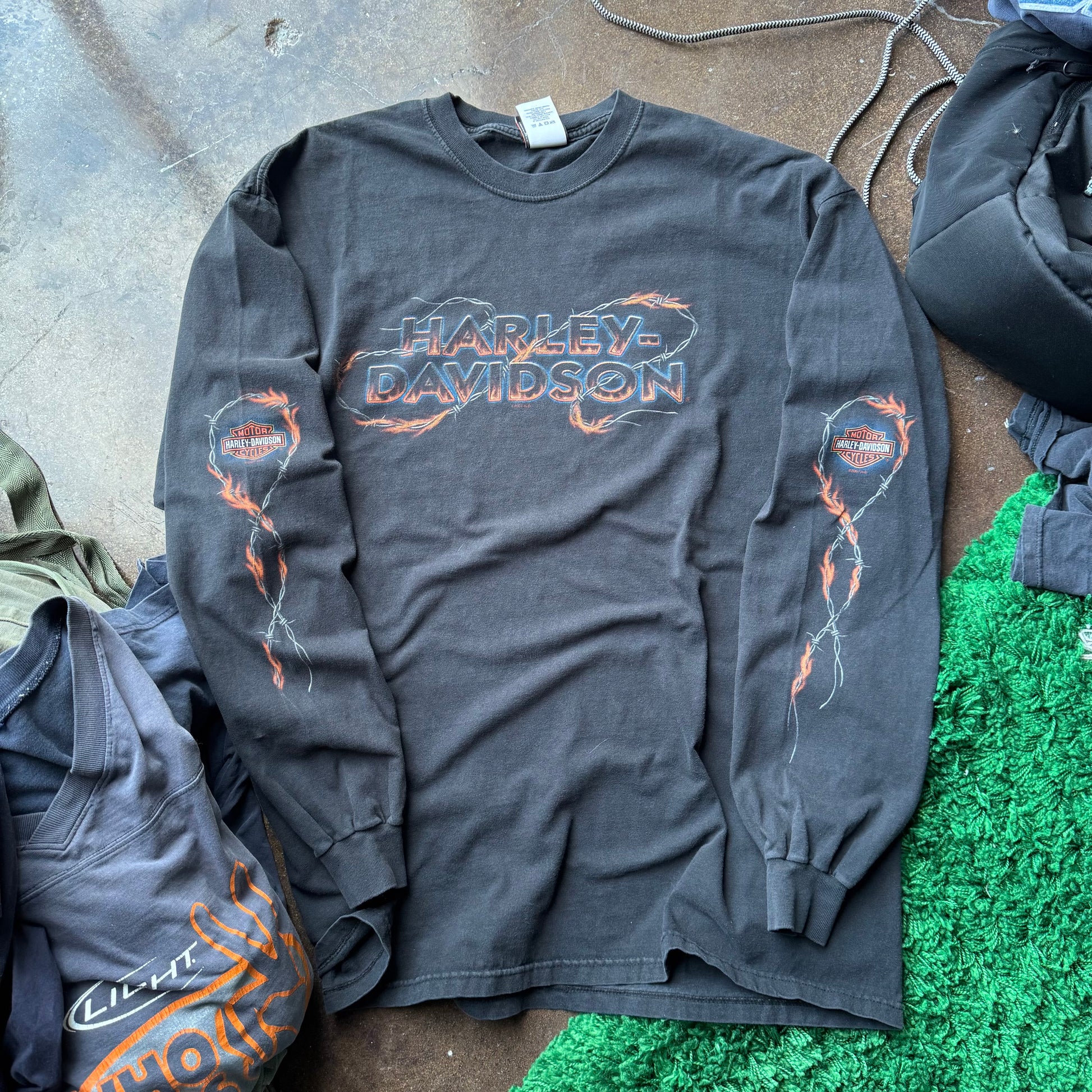 Y2K Harley Davidson Flame Chain Longsleeve Tee Size XXL