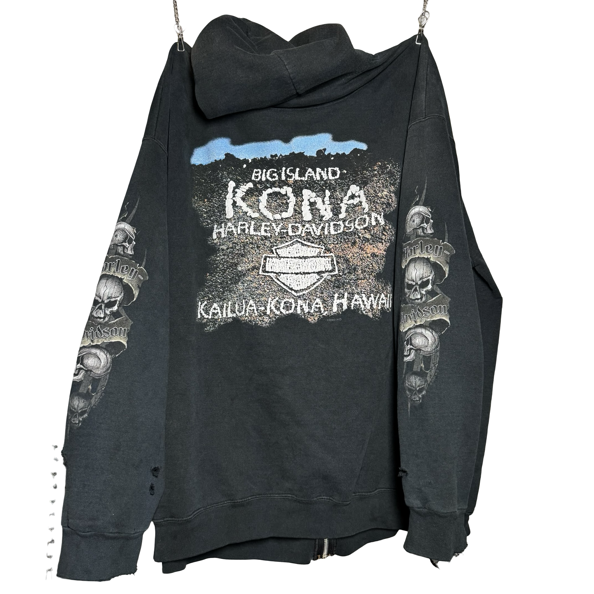 Y2K Harley Thrashed Skull Pile Hoodie Size XL
