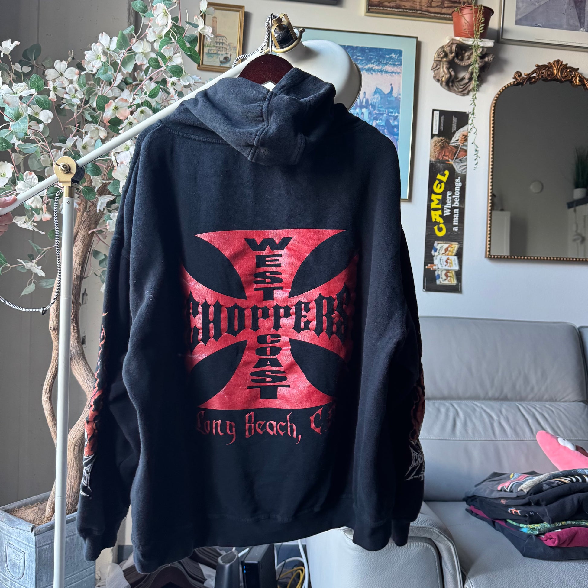 90’s West Coast Choppers Skull Flame Longsleeve Hoodie Size XXL