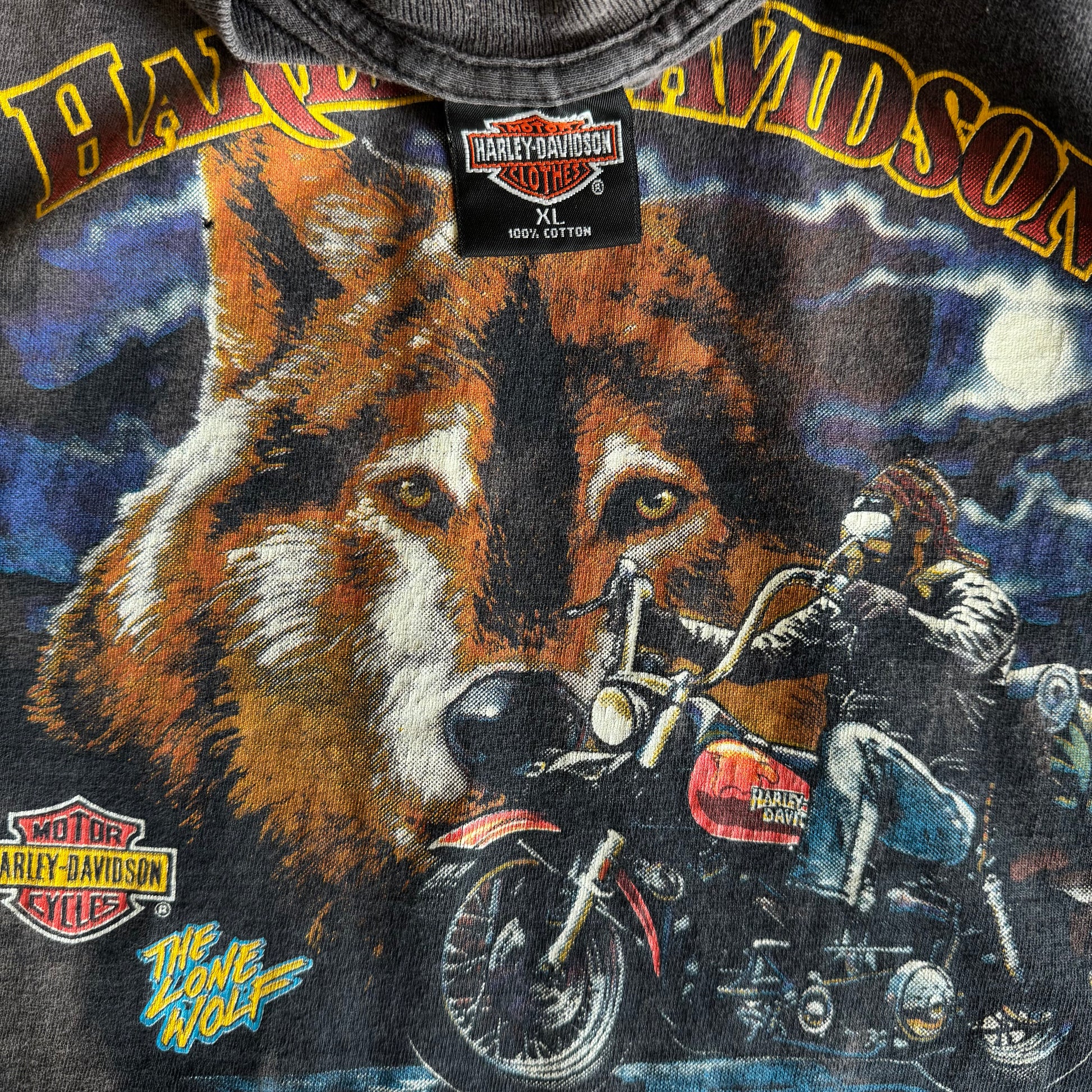 90’s Harley Alamo City Wolf Sun Faded Tee (XL)