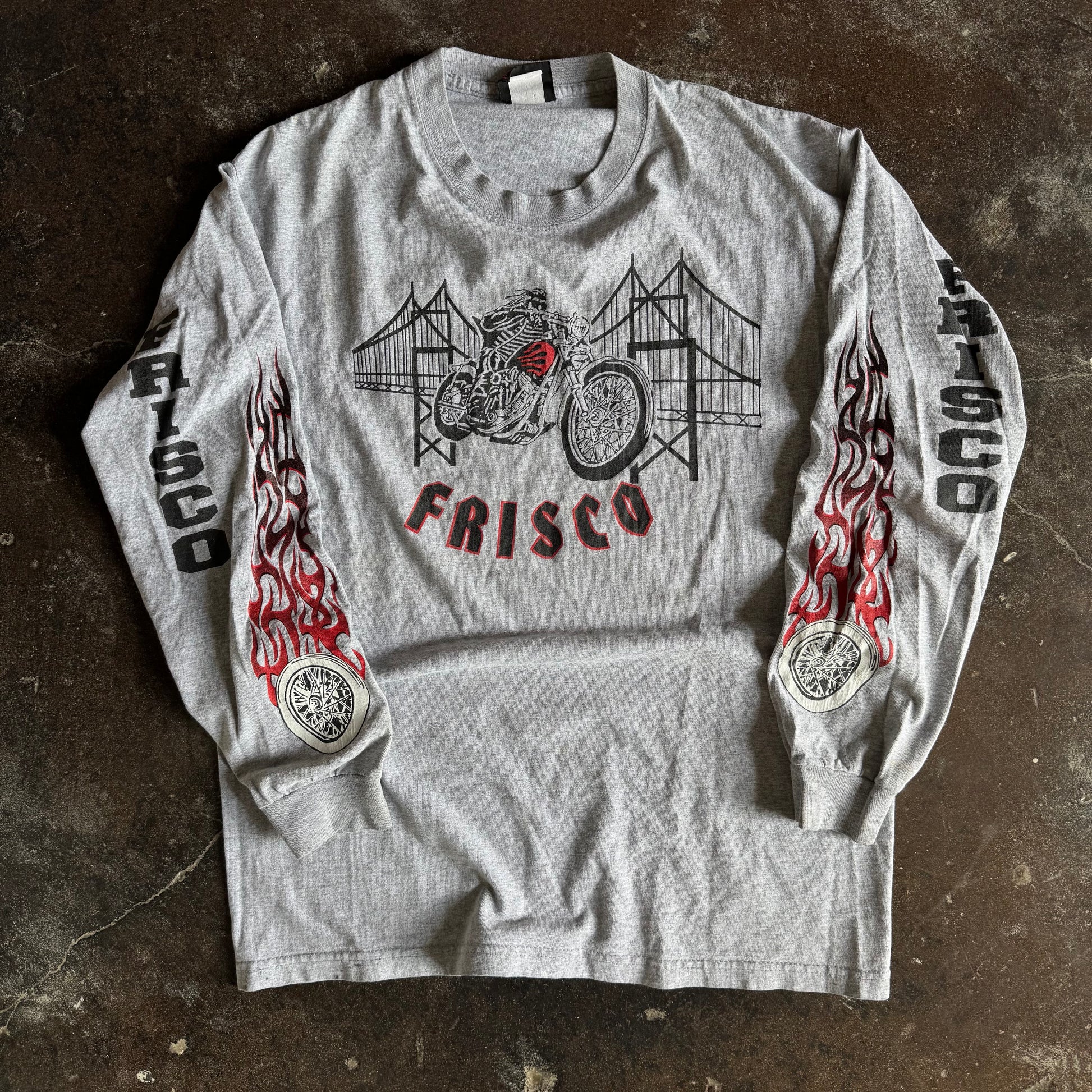 Y2K Frisco Choppers Skeleton Biker Flame Longsleeve (L)