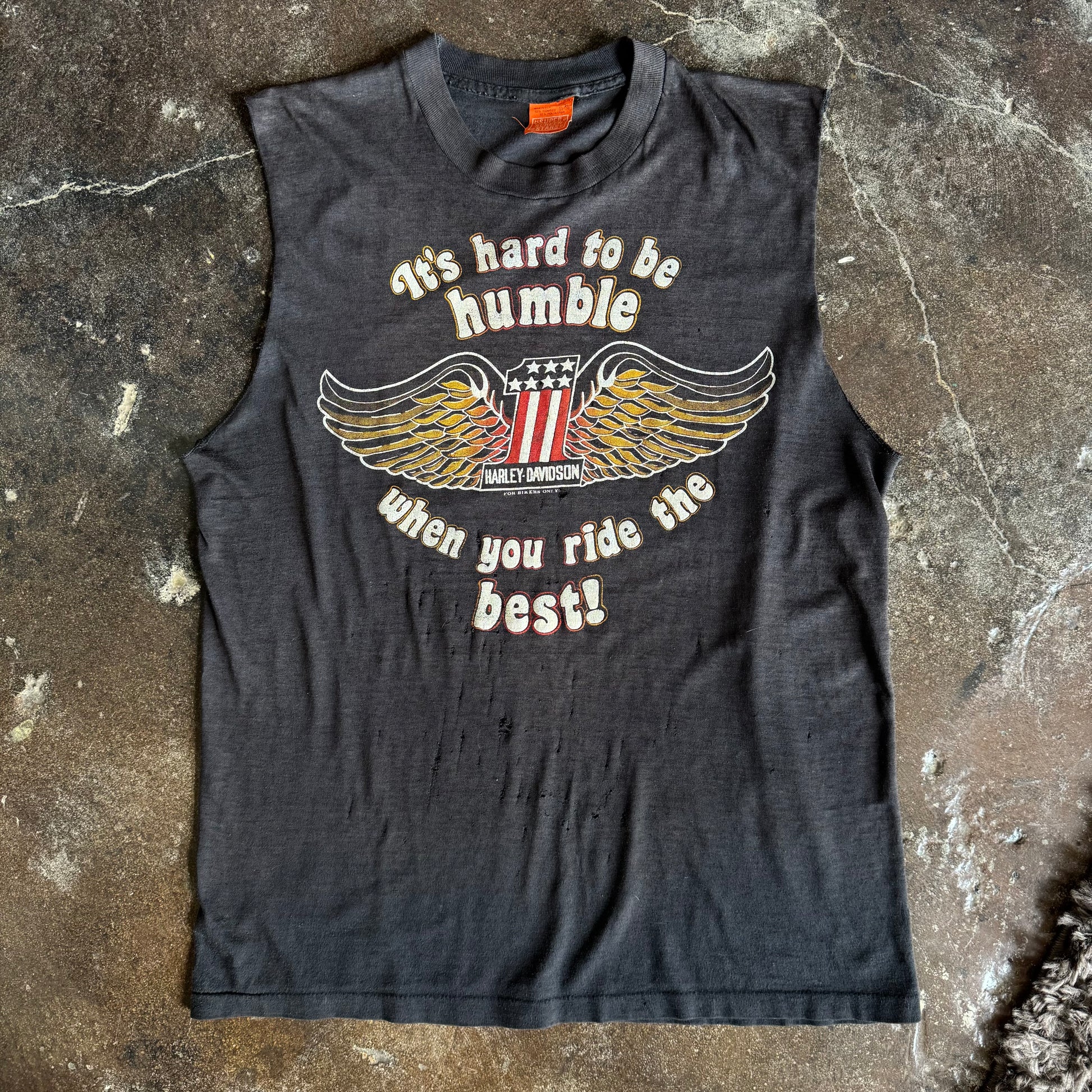80’s Harley “Hard to Be Humble” Thrashed Cut-Off Tee (XL)