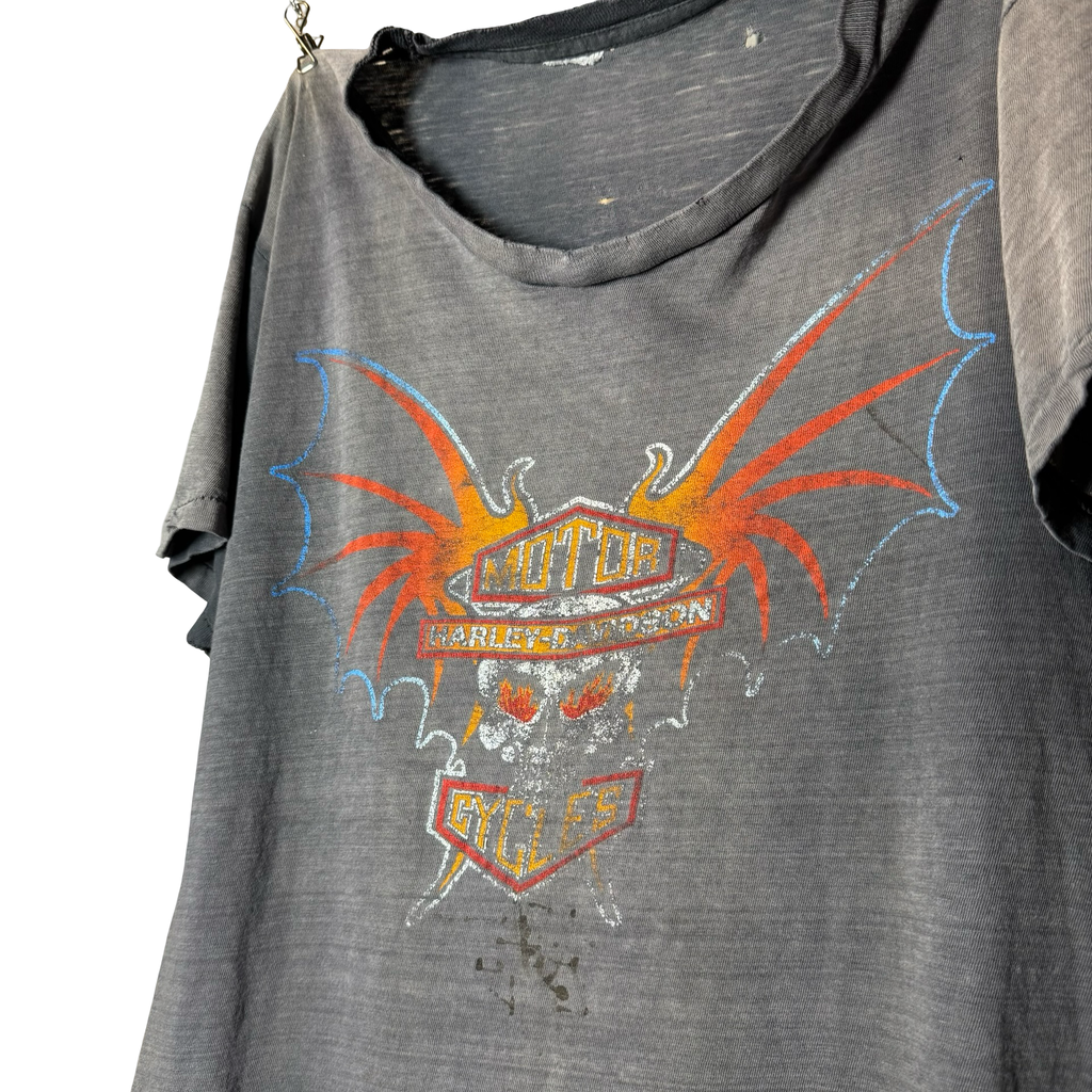 80’s Harley Bat Skull Sun Faded Distressed Tee Size M/L