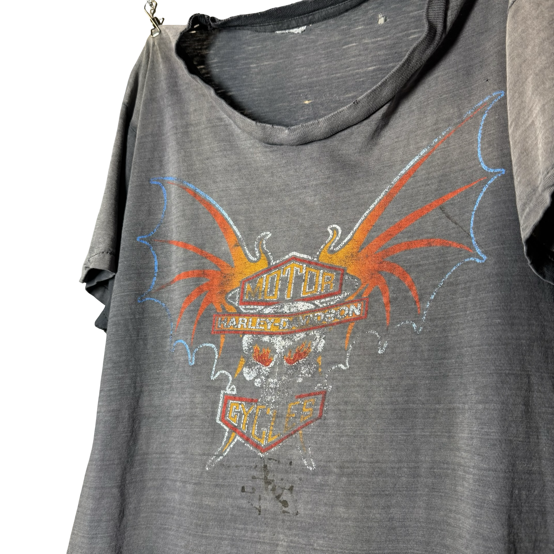 80’s Harley Bat Skull Sun Faded Distressed Tee Size M/L
