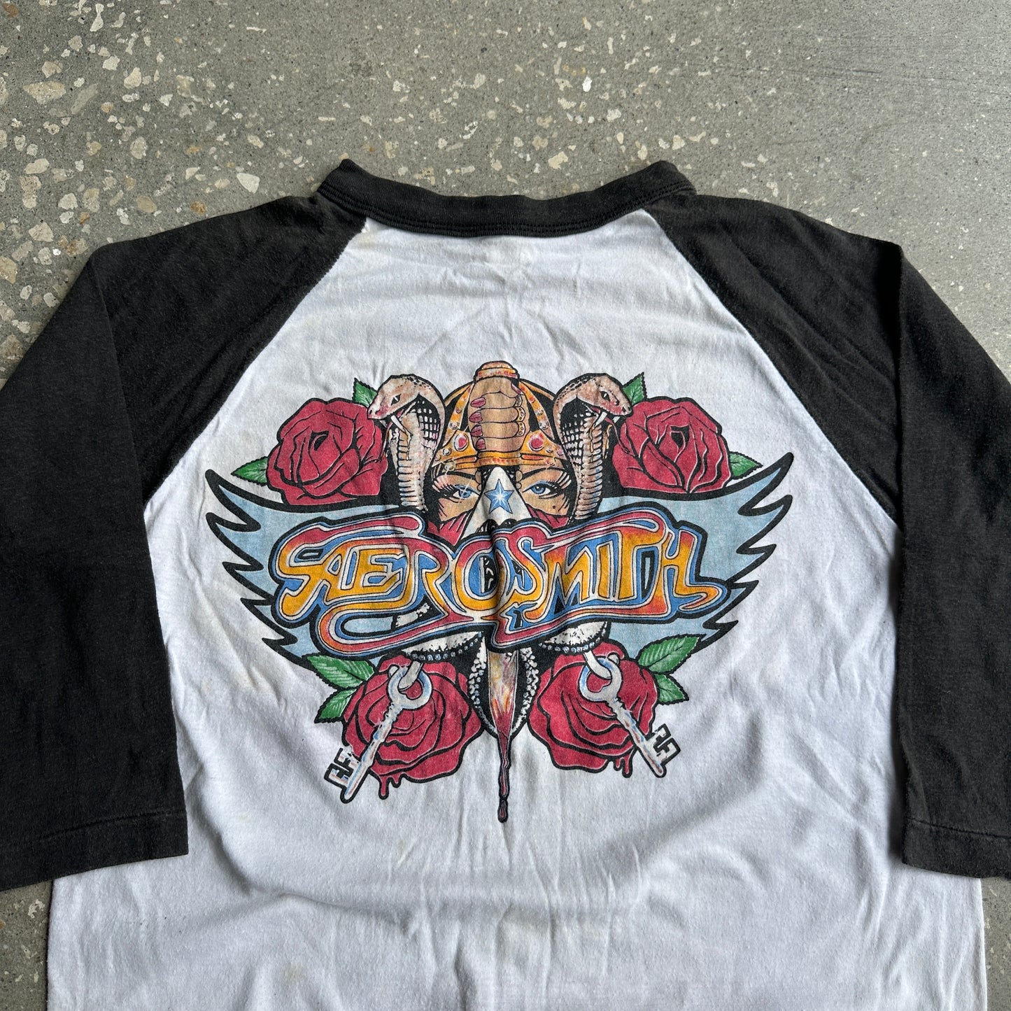 80s Aerosmith Permanent Vacation Rock Tour Raglan Tee (Minimal-Wear)