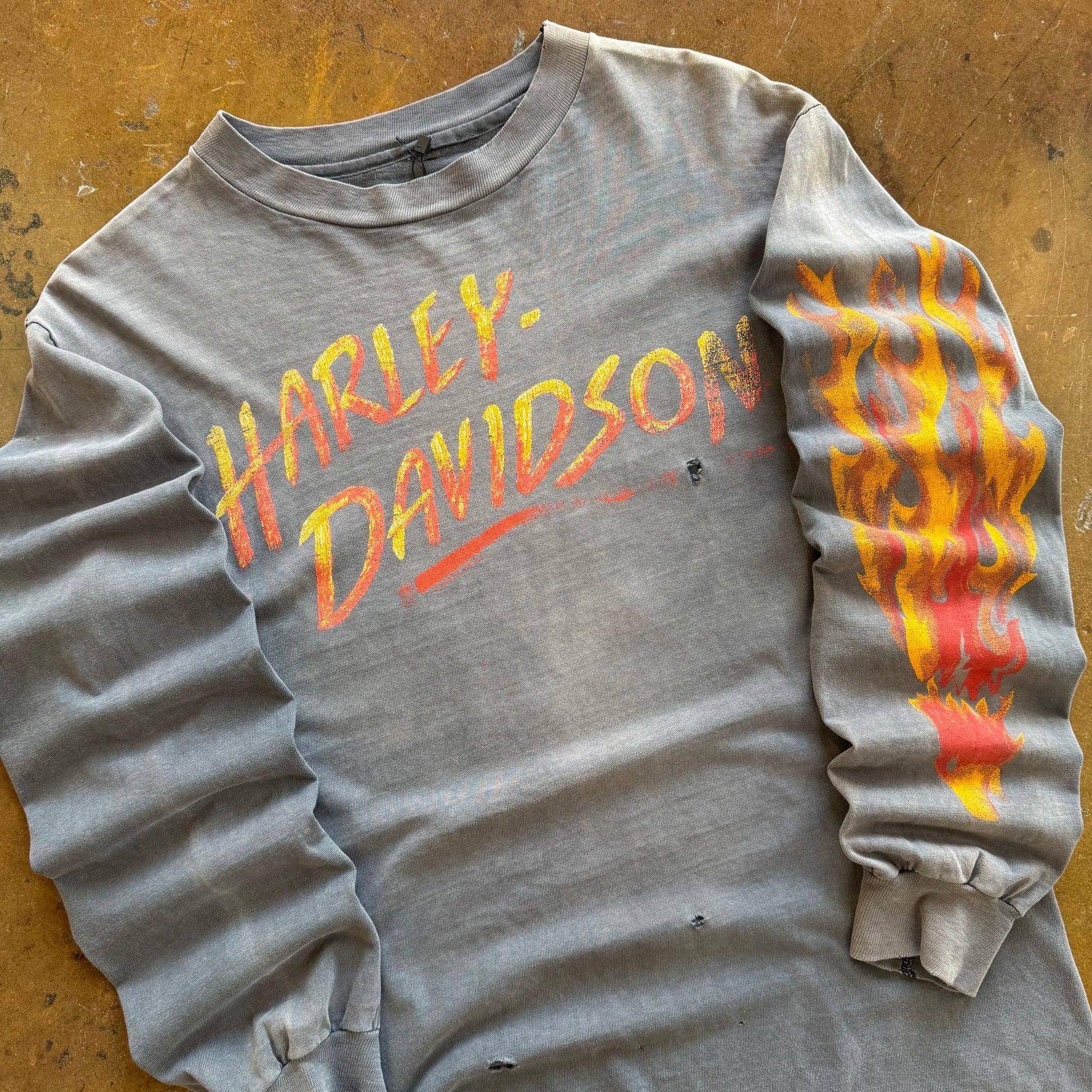 80’s Harley Bikers Only Sun Faded Flame Longsleeve Tee (L)