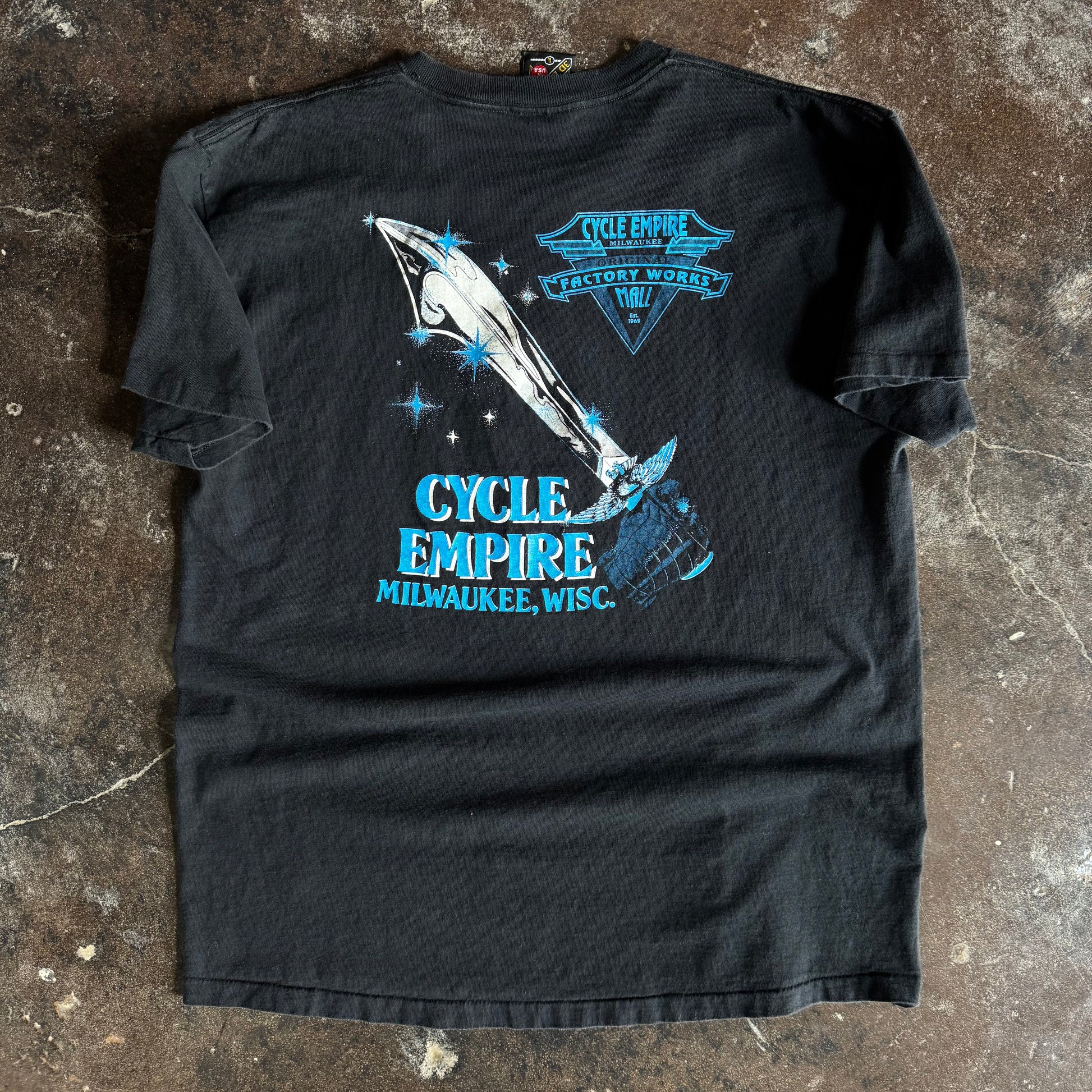 90’s Harley 3D Emblem Born Wild Real Steel Tee (L/XL)