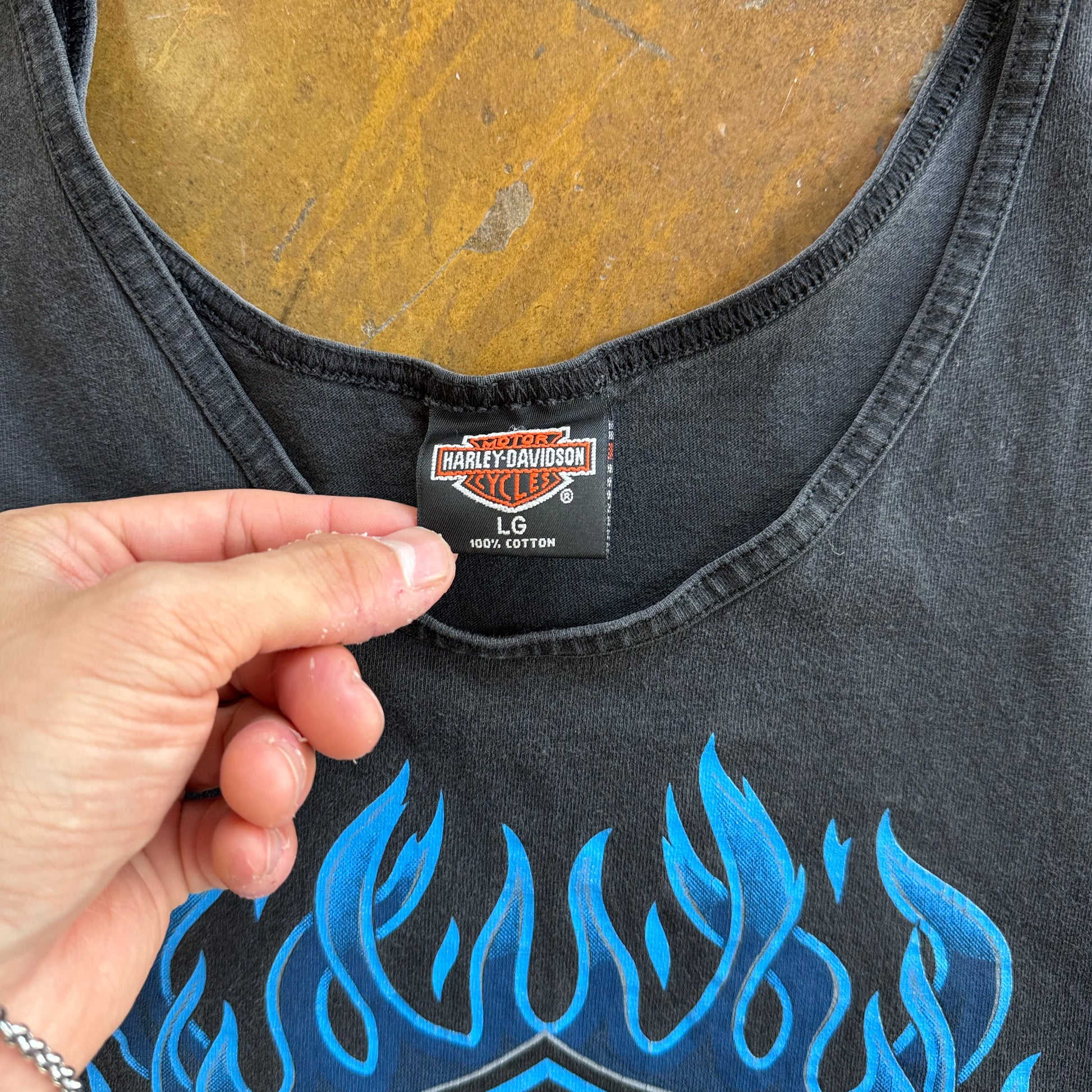 90’s Harley Blue Flame Ball Tank Top Tee (L)