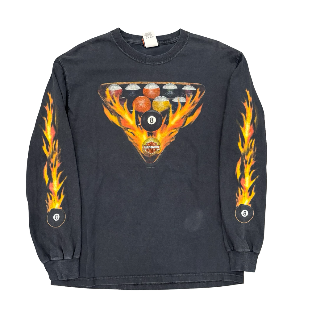 Y2K Harley Pool Ball Flaming Longsleeve Tee Size M
