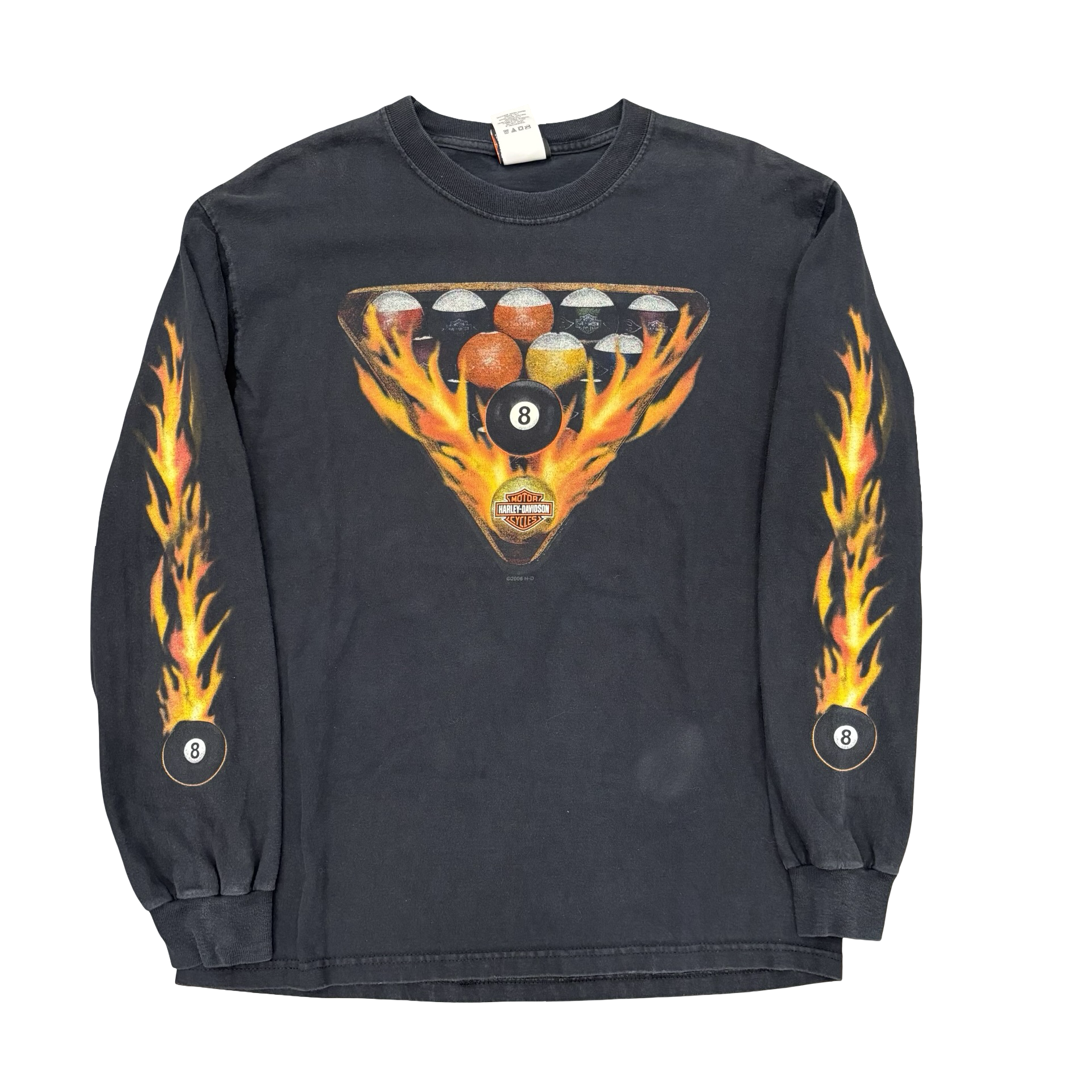 Y2K Harley Pool Ball Flaming Longsleeve Tee Size M