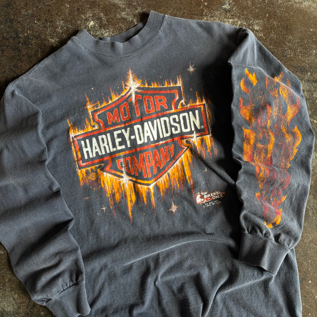 80’s Harley Shining Shield Sun Faded Flame Longsleeve (L)