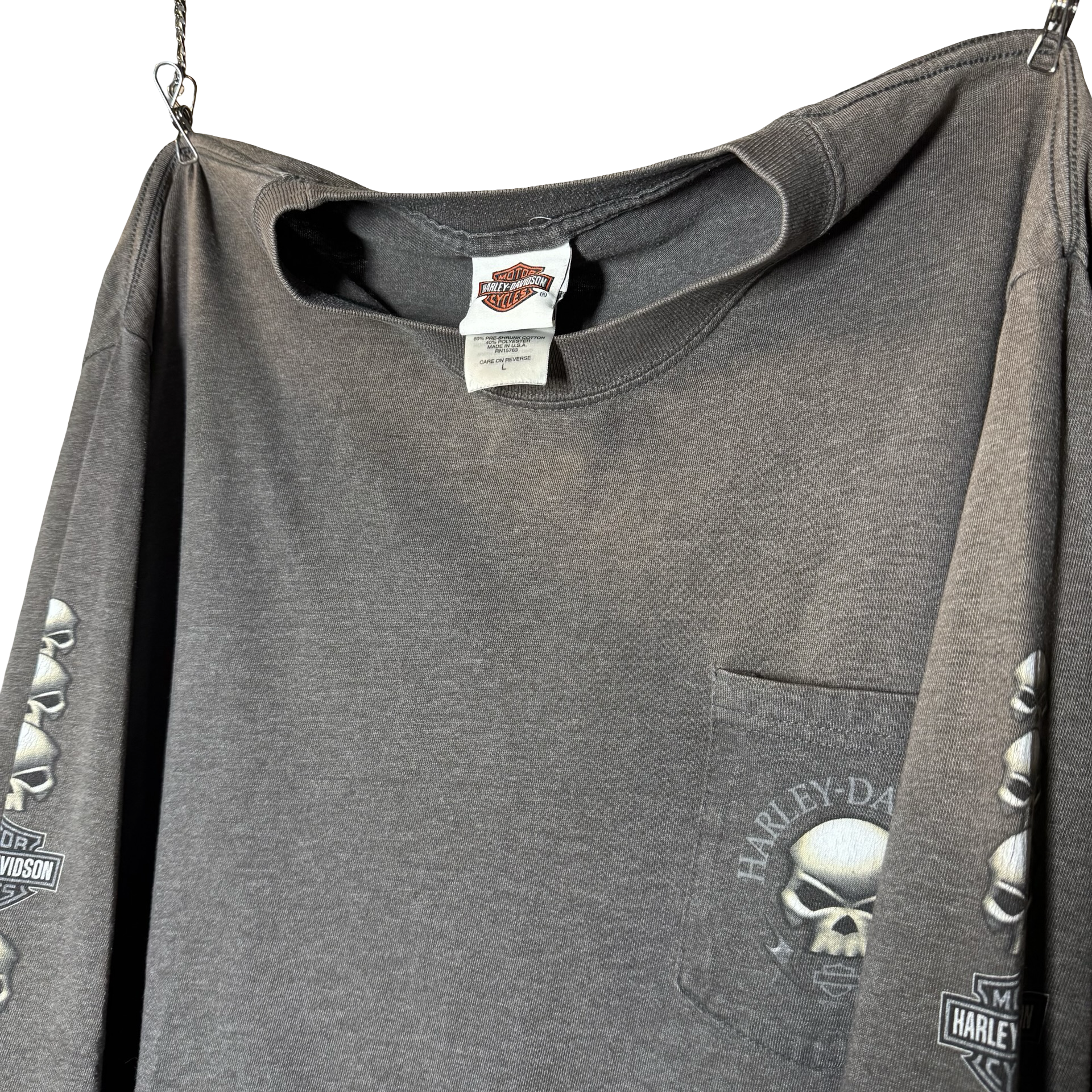 Y2K Harley Grey Skull Pile Longsleeve Tee Size L