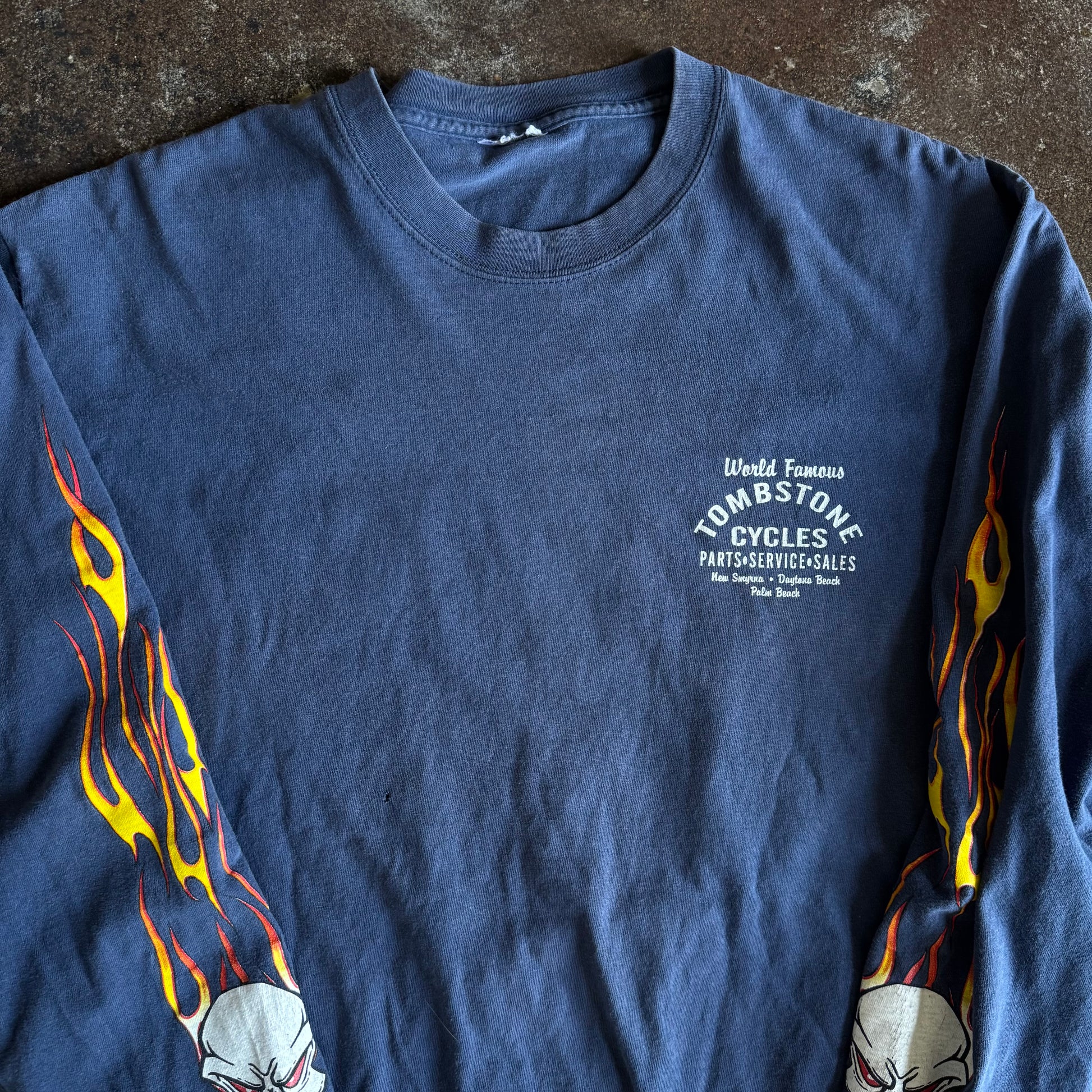 Y2K Tombstone Cycles Flame Skull Longsleeve Tee (XL)