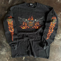 Vintage Y2K Harley-Davidson twin flames longsleeve t-shirt with dual flame graphic