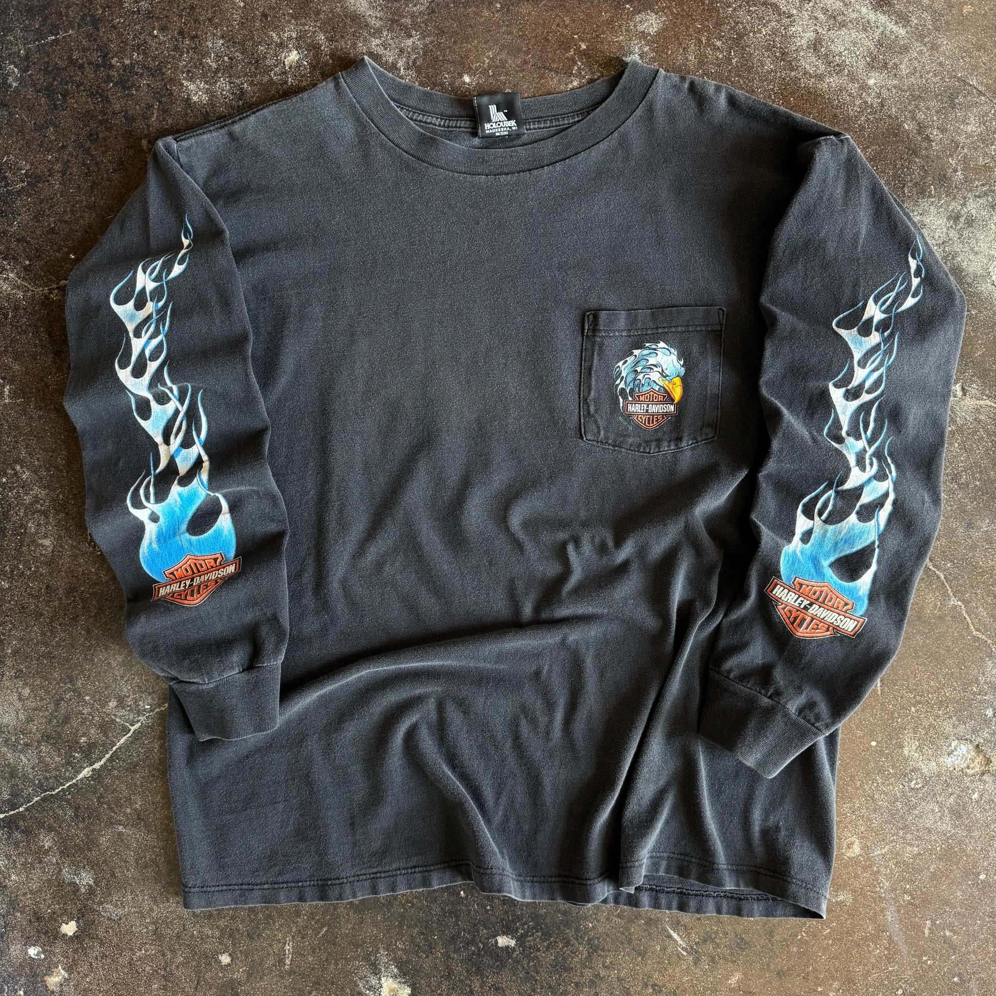 Y2K Harley Blue Eagle Flame Longsleeve (XL)