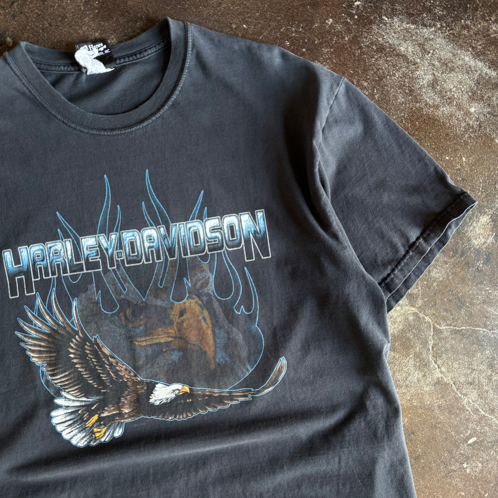 Y2K Harley Blue Flame Eagle Sun Faded Tee (XL)