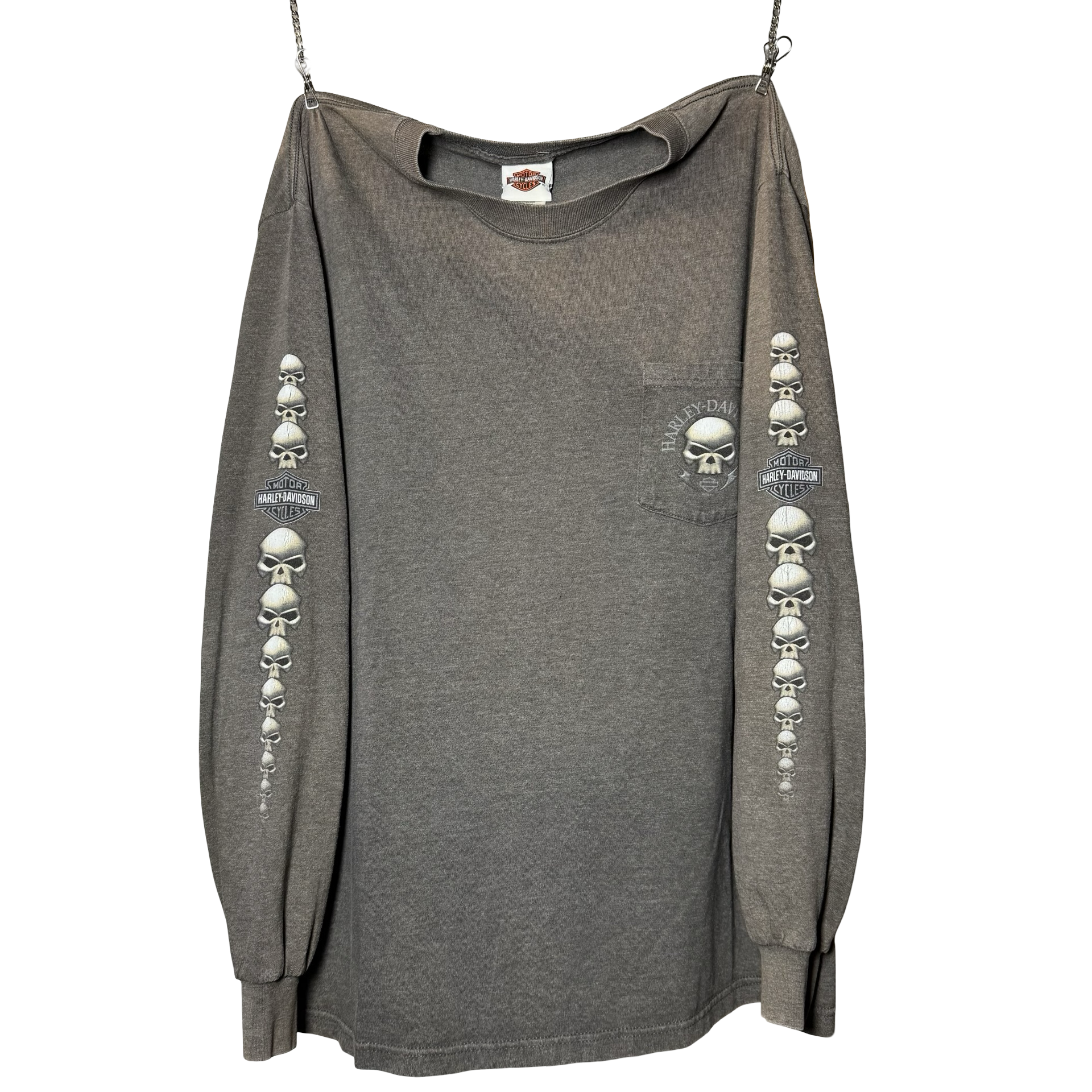 Y2K Harley Grey Skull Pile Longsleeve Tee Size L
