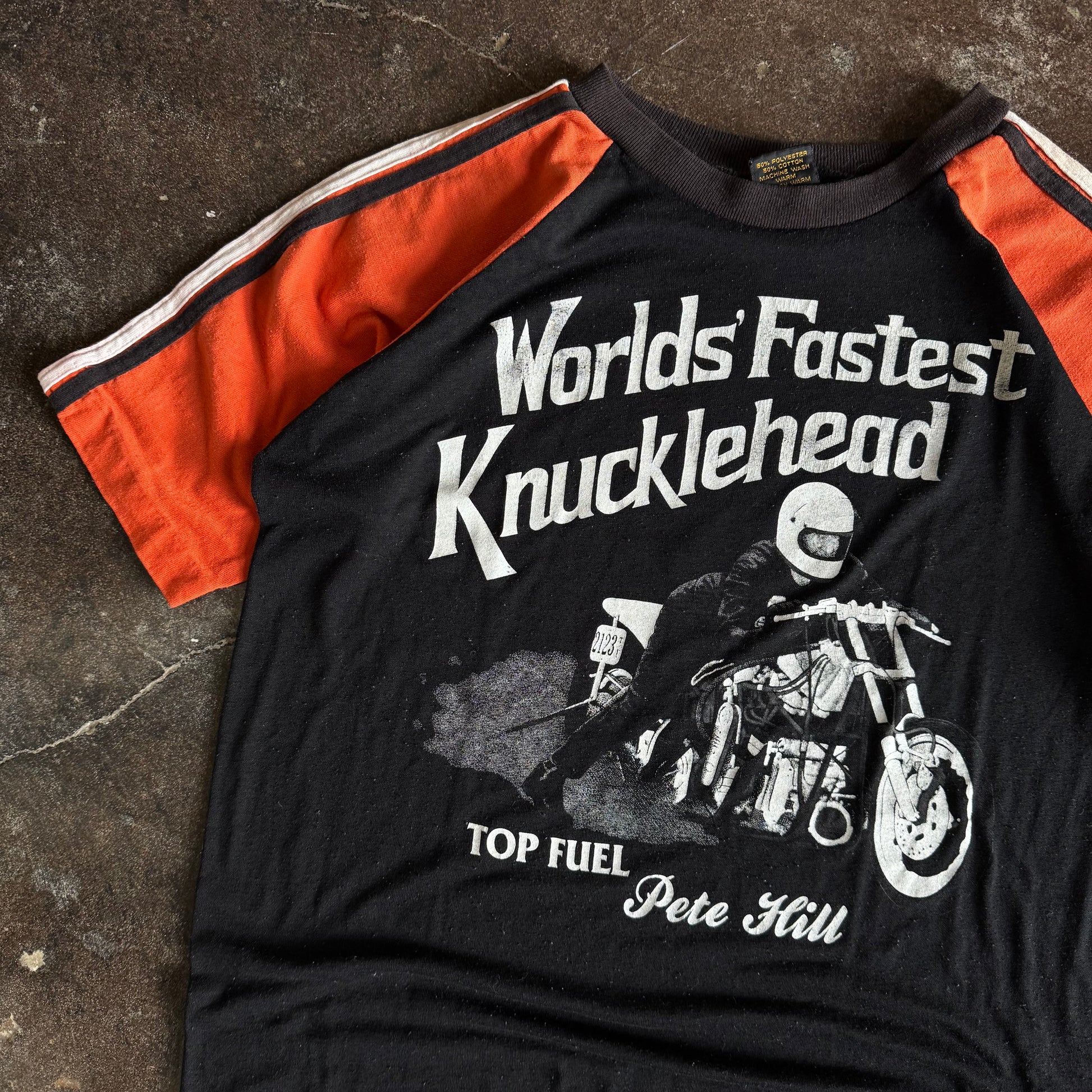 ‘81 Worlds Fastest Knucklehead Harley Racing Jersey Tee (L)