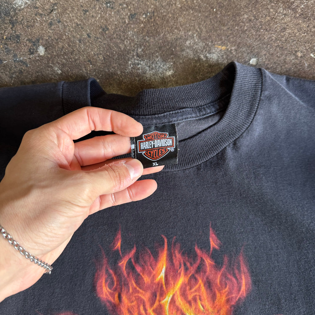Y2K Harley Flaming Cross Emblem Cayman Tee (XL)