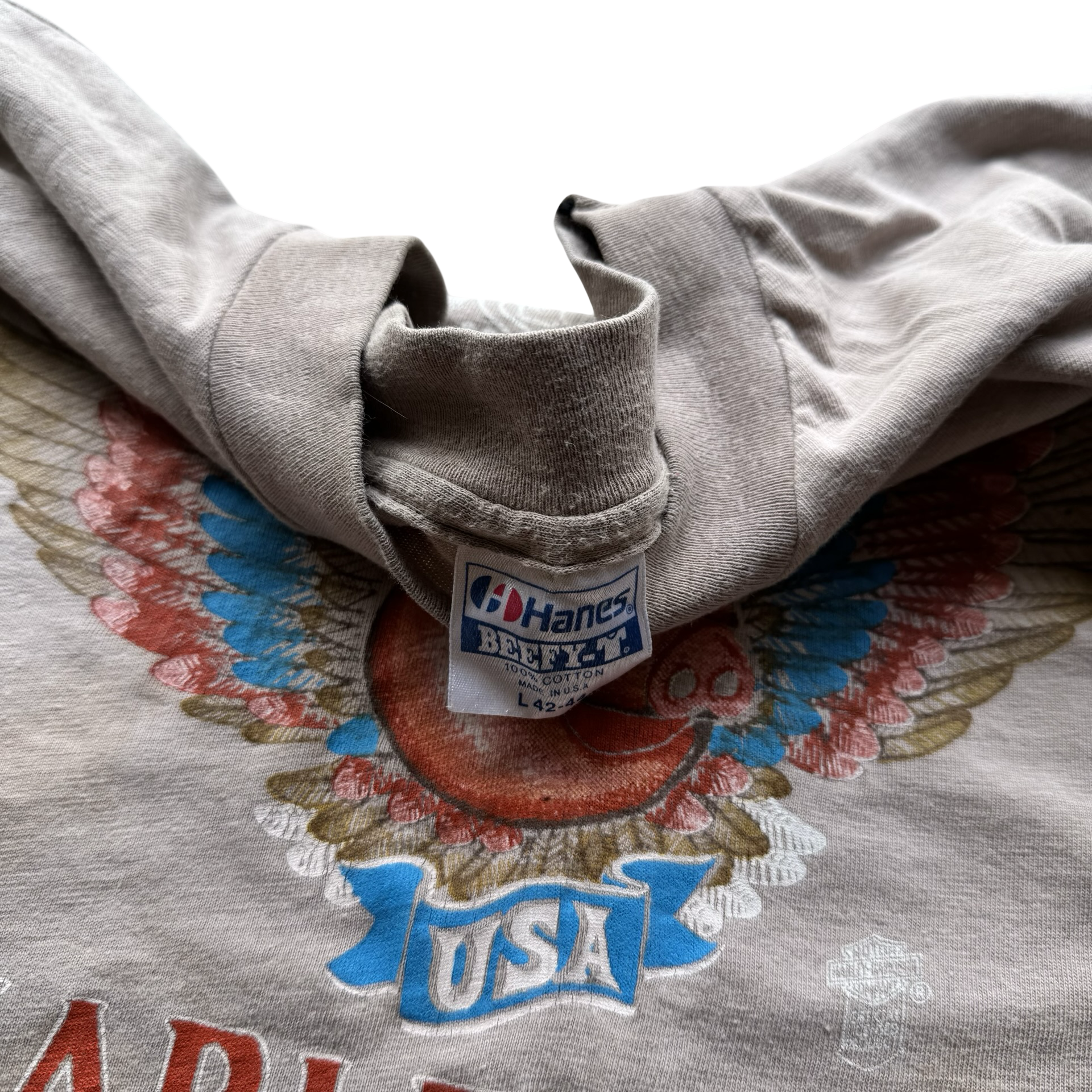 80’s Harley Hog Power USA Cream Tee Size L