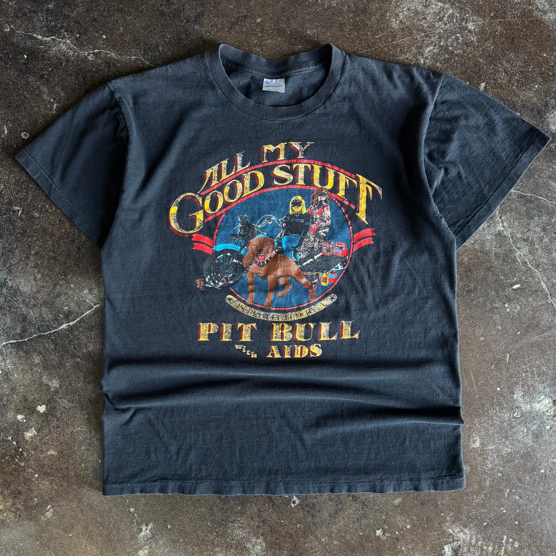 80’s Harley Pitbull With AIDS Funny Biker Tee (L)