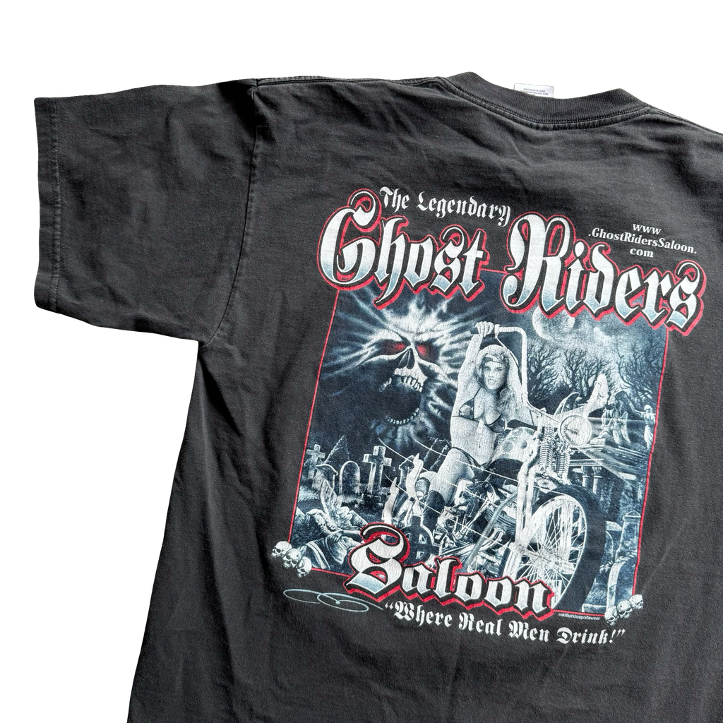 Y2K Ghost Riders Pocket Tee Biker Saloon Size M