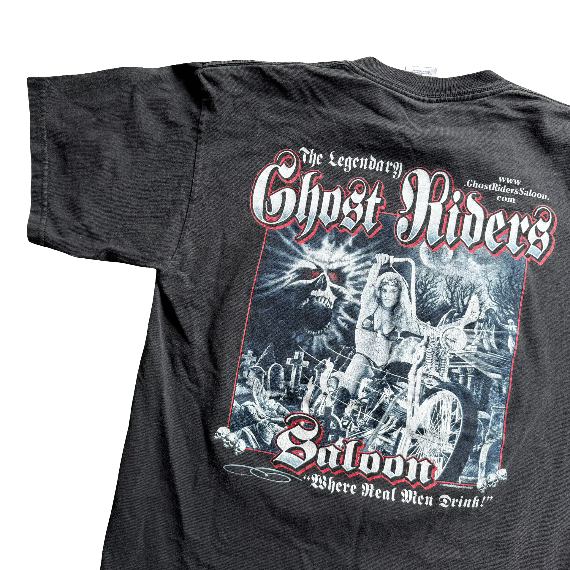 Y2K Ghost Riders Pocket Tee Biker Saloon Size M