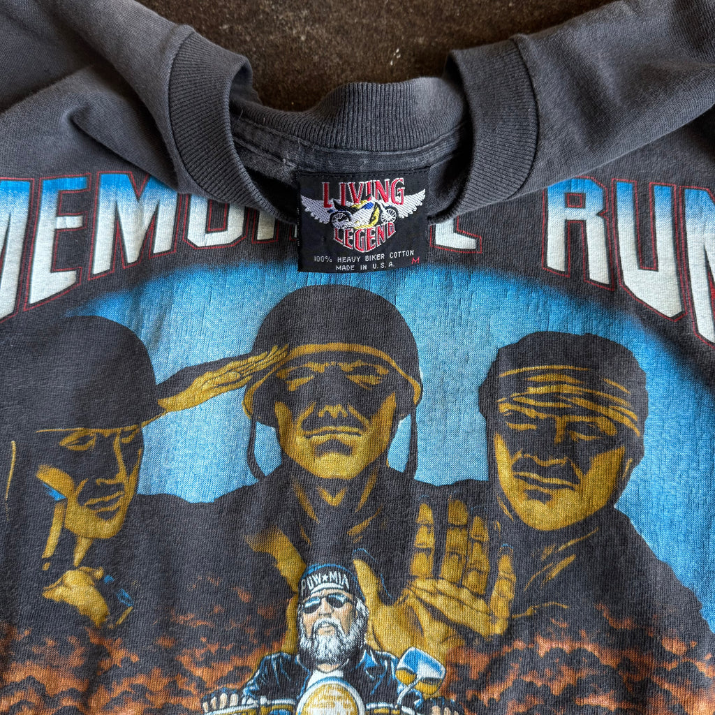 Tag detail on vintage 1990s Biker Memorial Run sun faded tee