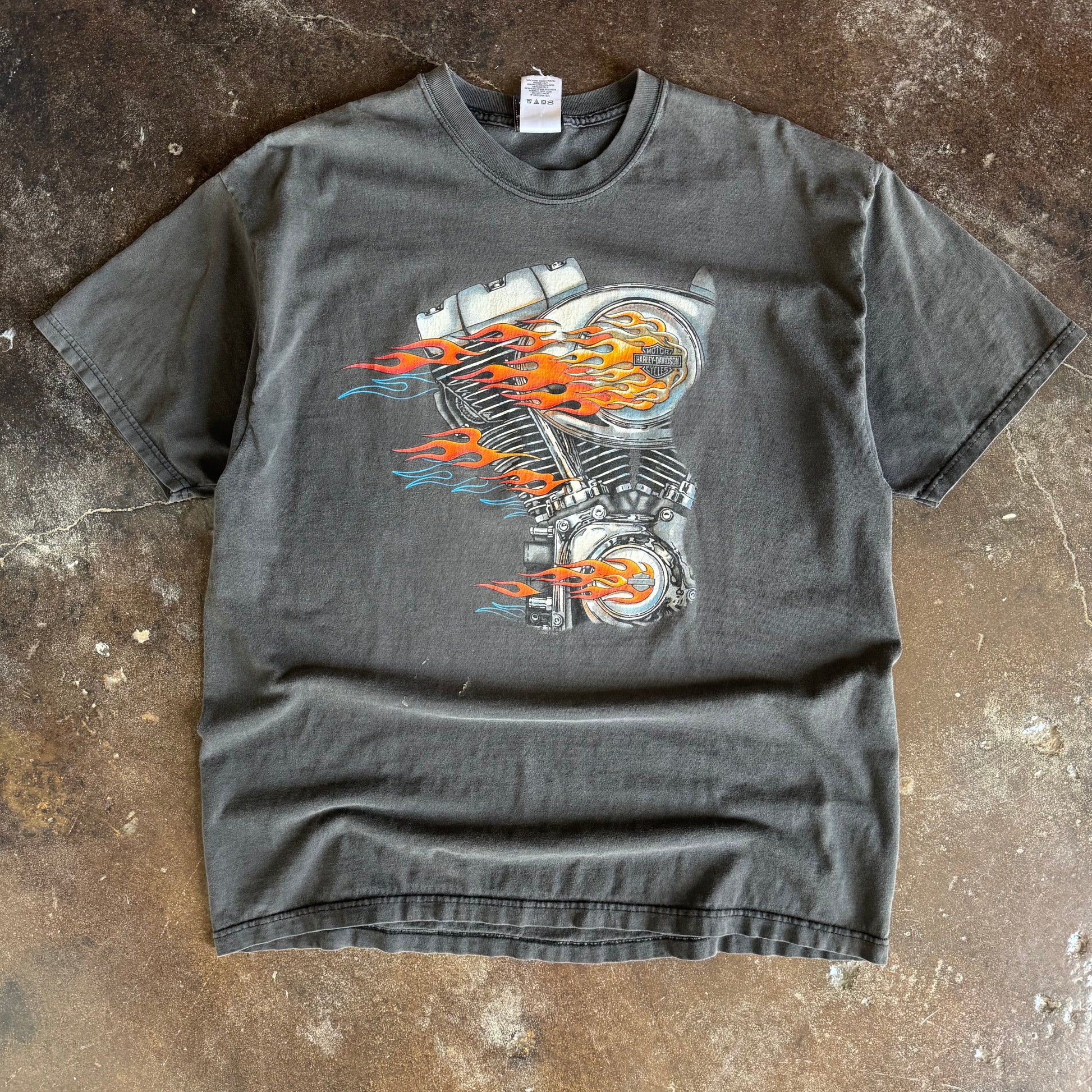 Y2K Harley Flaming V Twin Sun Faded Tee (XL)