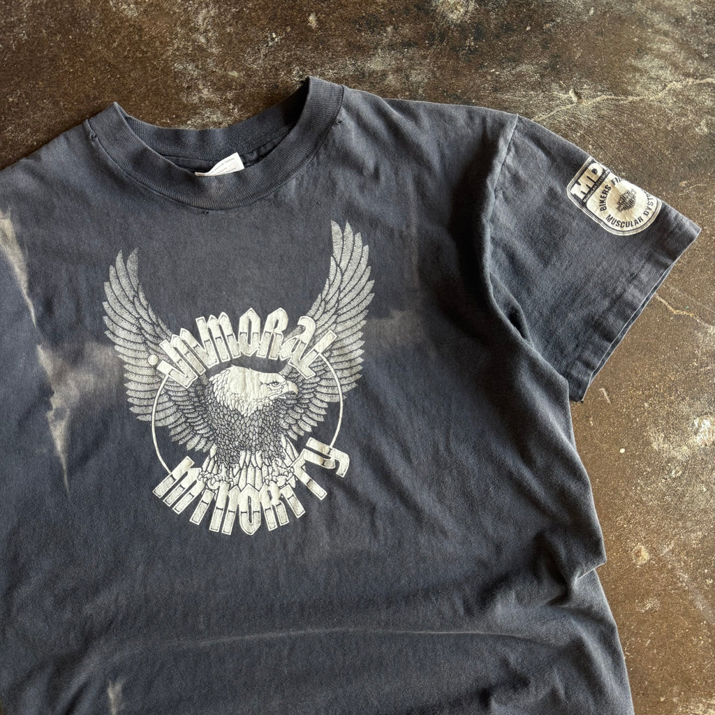 Back view of vintage Harley-Davidson Immoral Minority sun faded t-shirt
