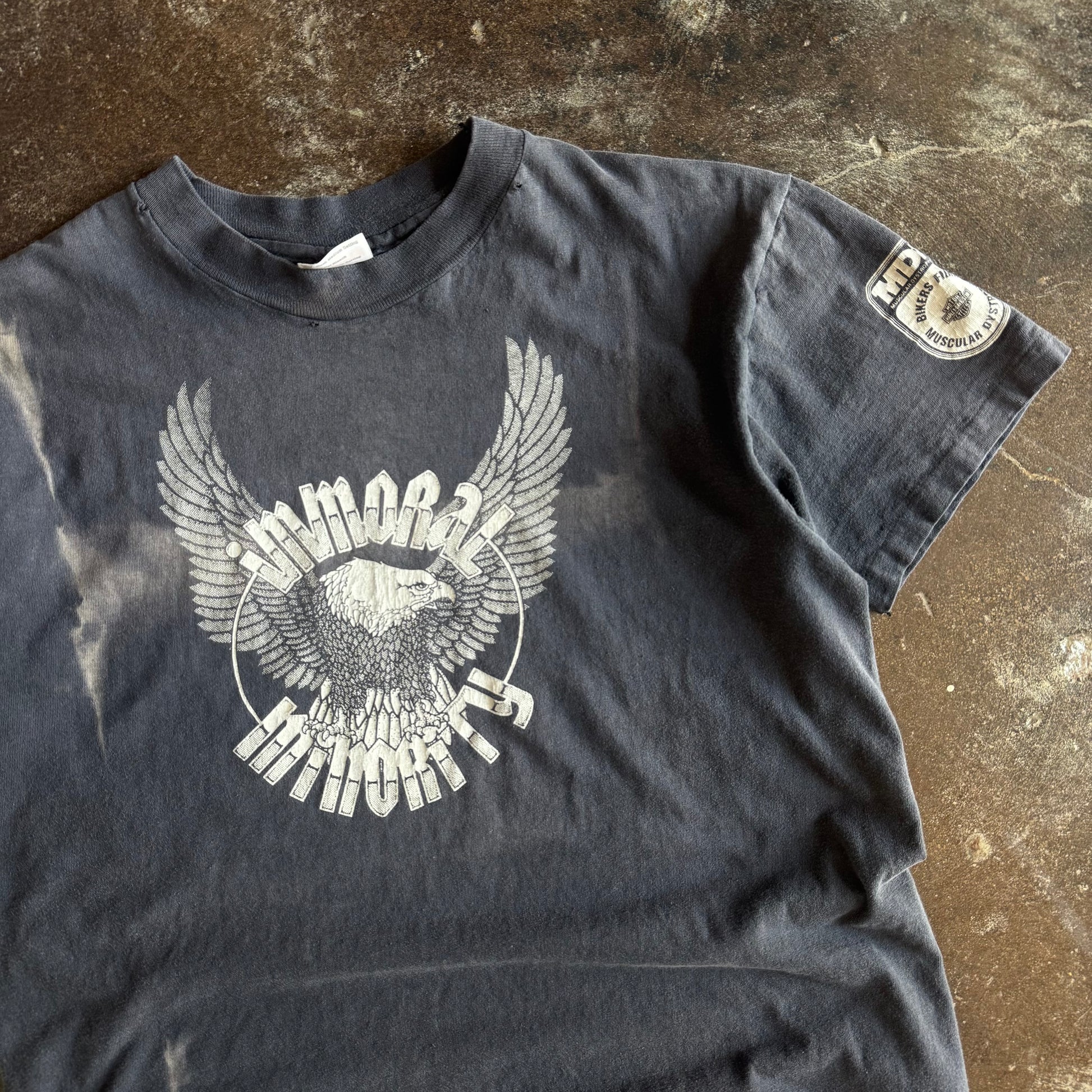 Back view of vintage Harley-Davidson Immoral Minority sun faded t-shirt