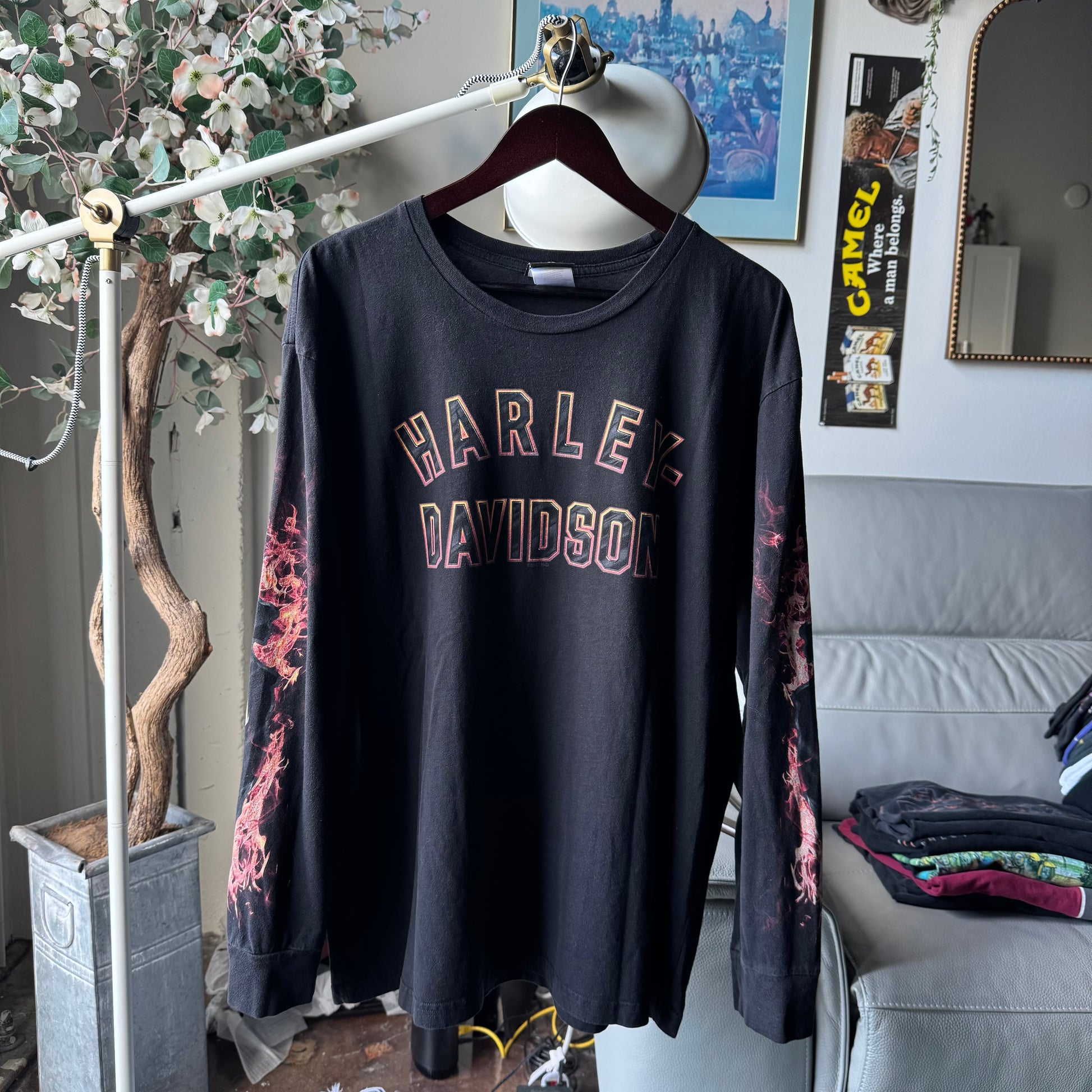 Y2K Harley MILF Flame Silhouette Longsleeve Tee Size XL