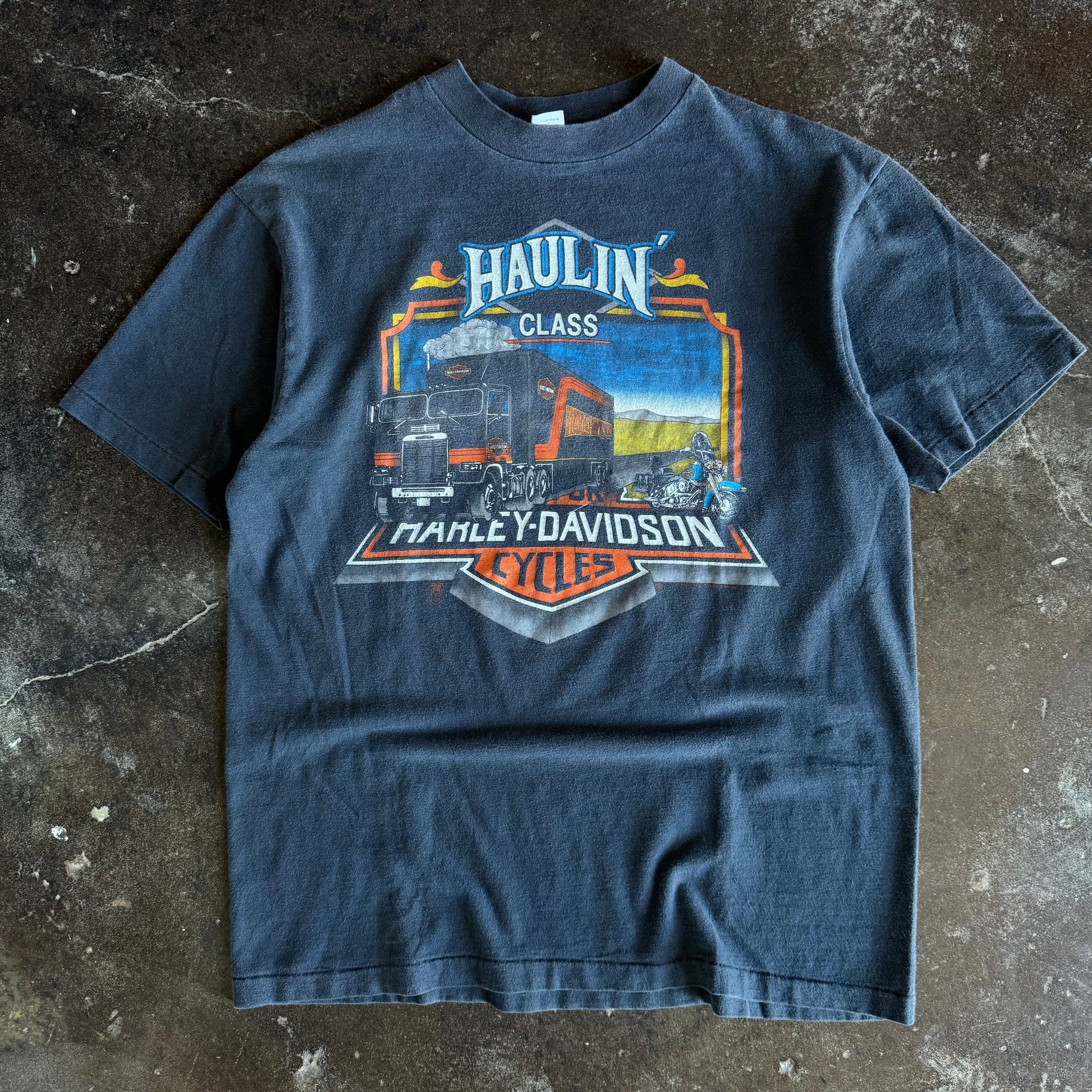 80’s Harley “Haulin’ Class” Sun Faded Trucker Tee (L)