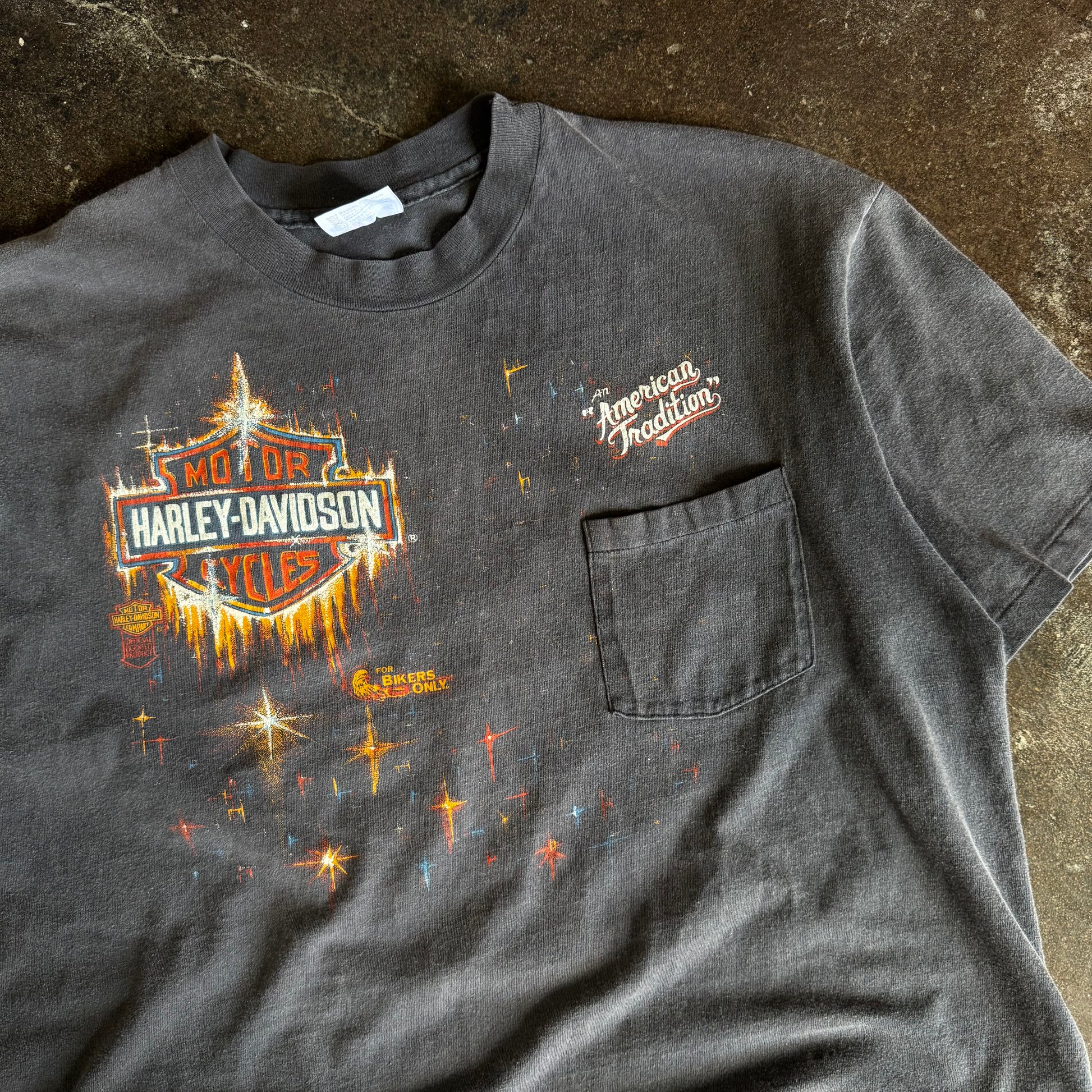 80’s Harley Shining Shield Sun Faded Pocket Tee (XL)