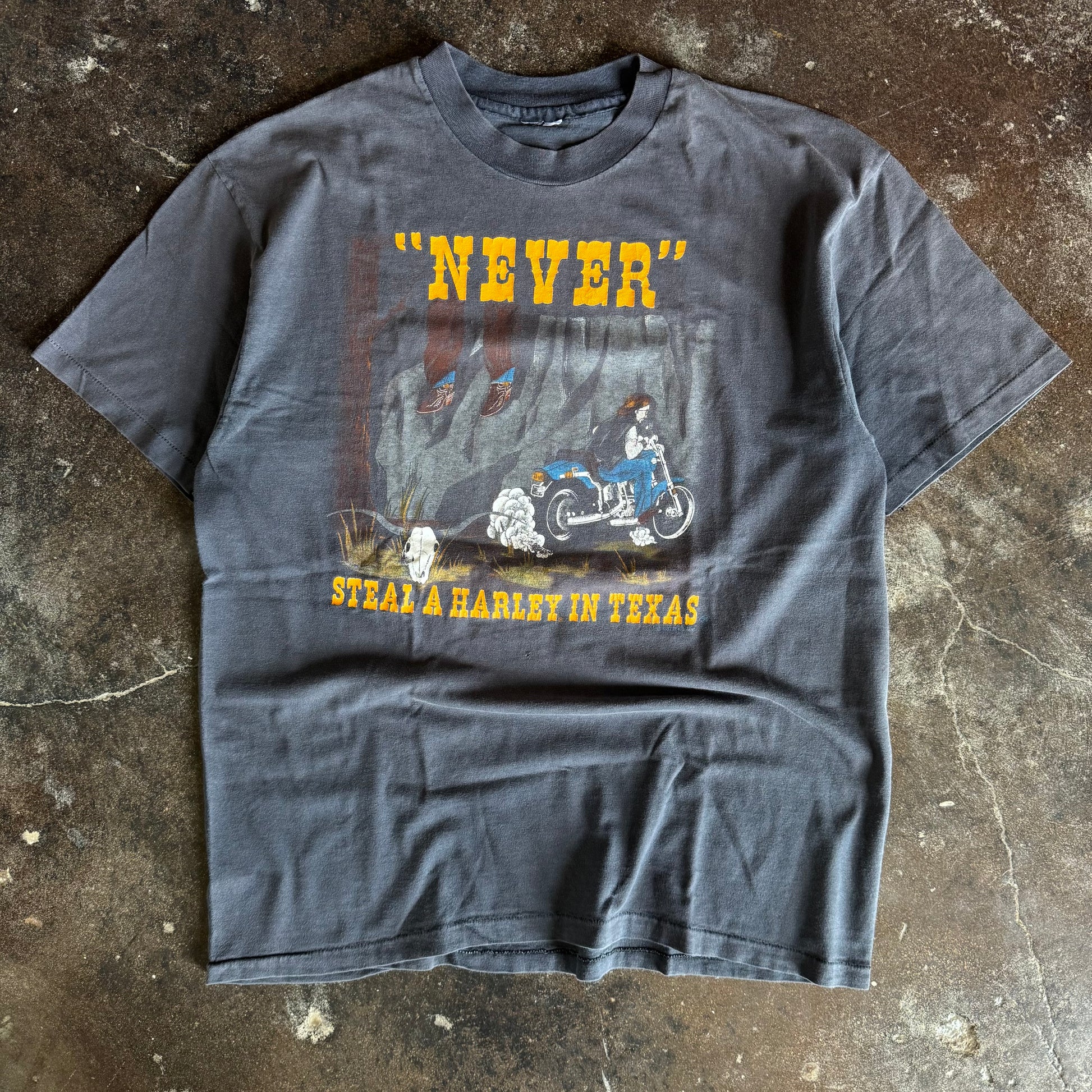 80’s Harley Davidson “Never Steal In Texas” Faded Tee (XL)