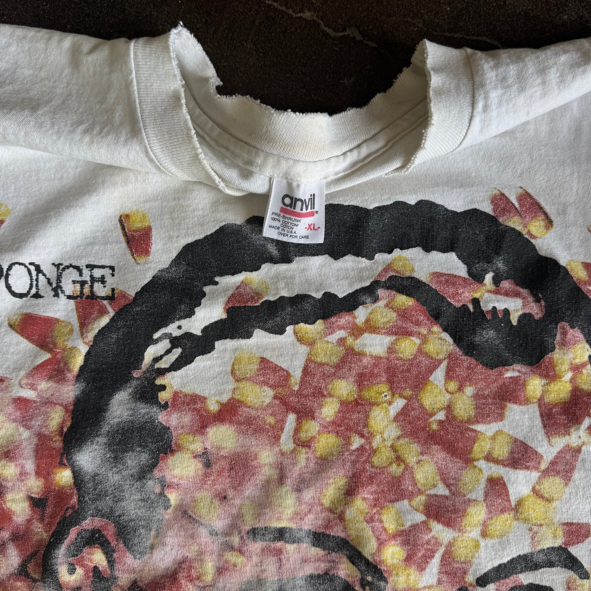 Tag detail on vintage 1990s Sponge candy corn band tee