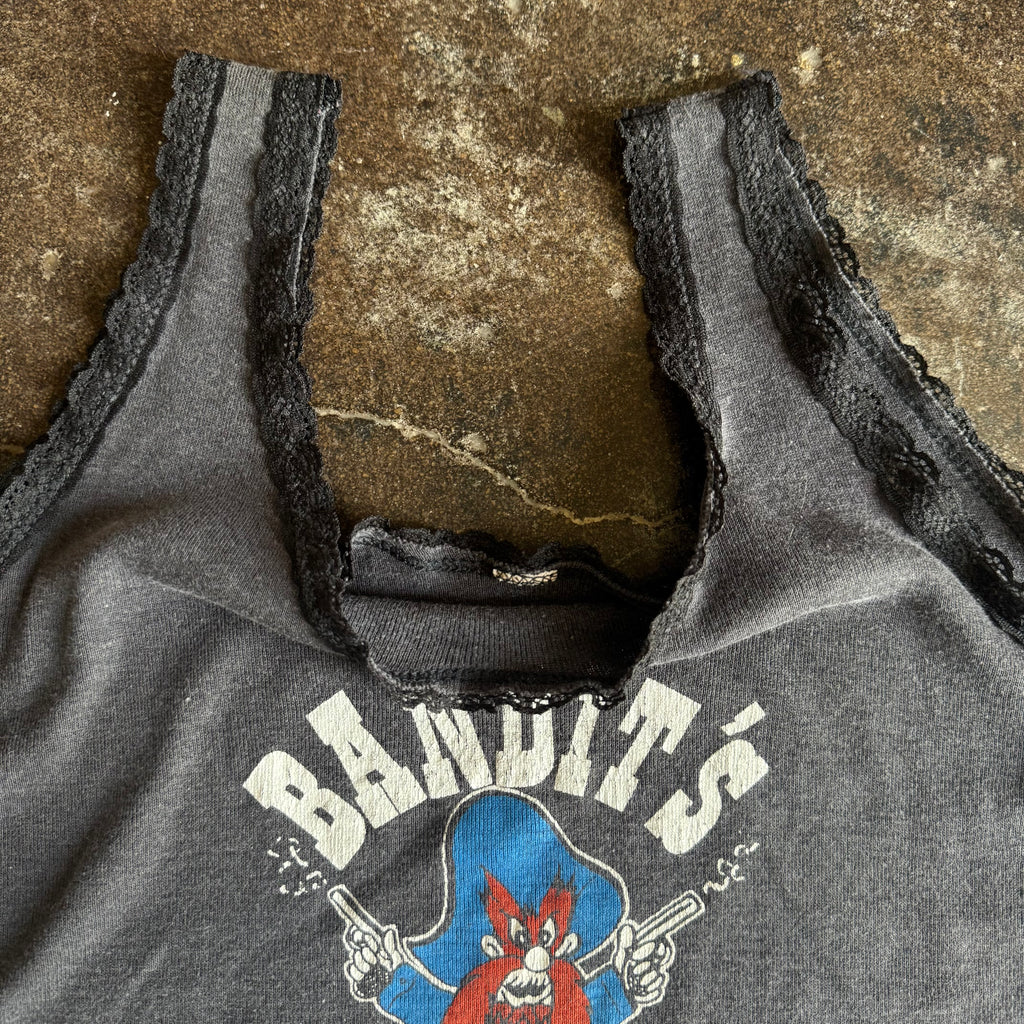 Tag detail on vintage 1980s Bandits Pub Daytona Beach womens tank top