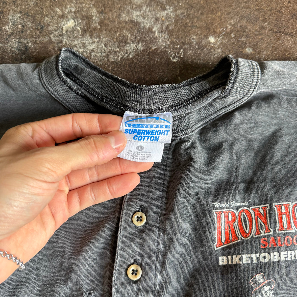 90’s Iron Horse Sun Faded Skelly Henley Tee (L)