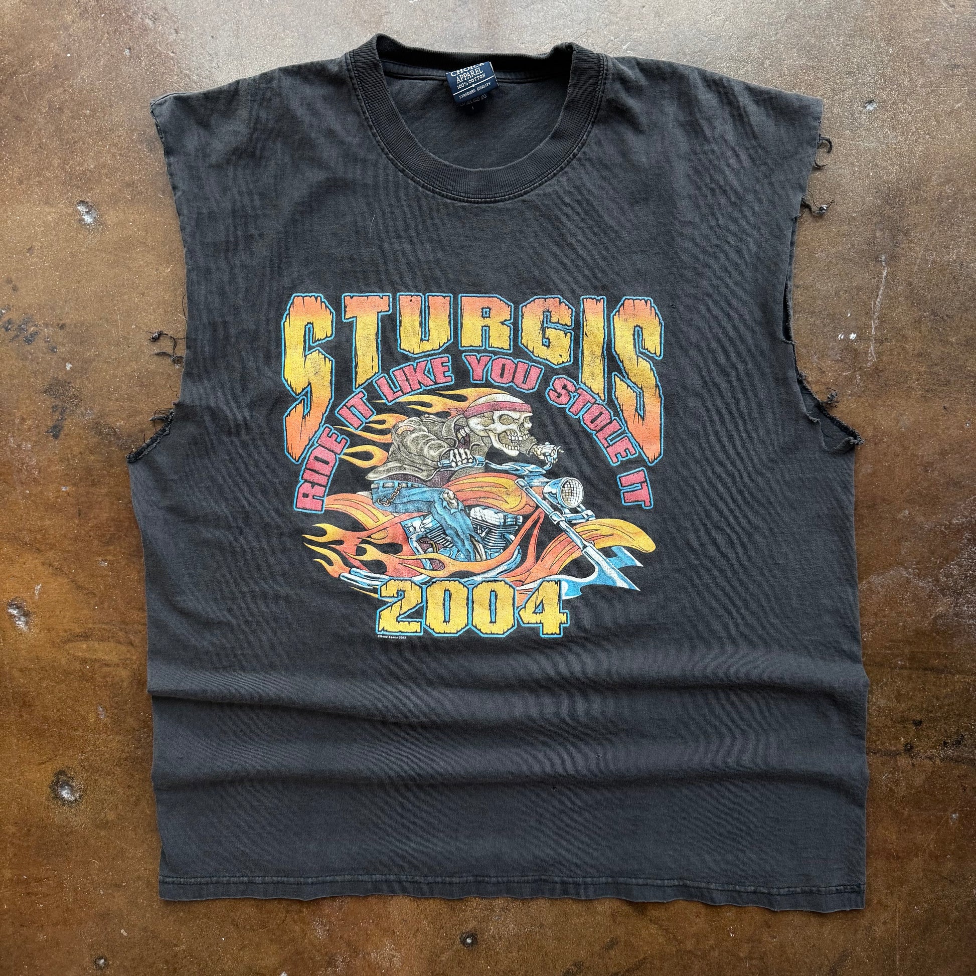 Y2K Sturgis Flaming Skull Cutoff (L)