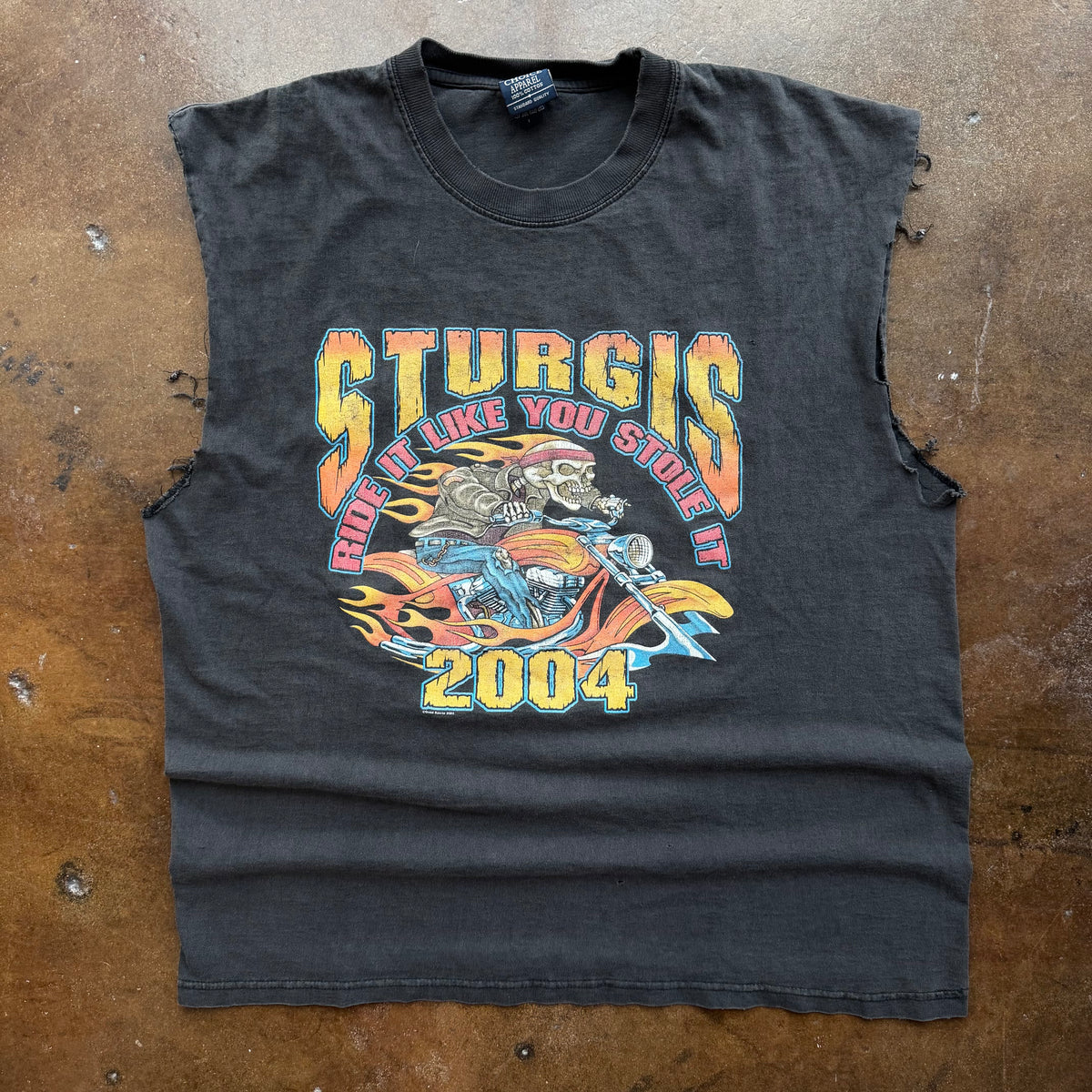 Y2K Sturgis Flaming Skull Cutoff (L)