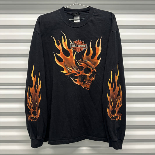 Harley Flaming Skull Longsleeve Shirt Size XL