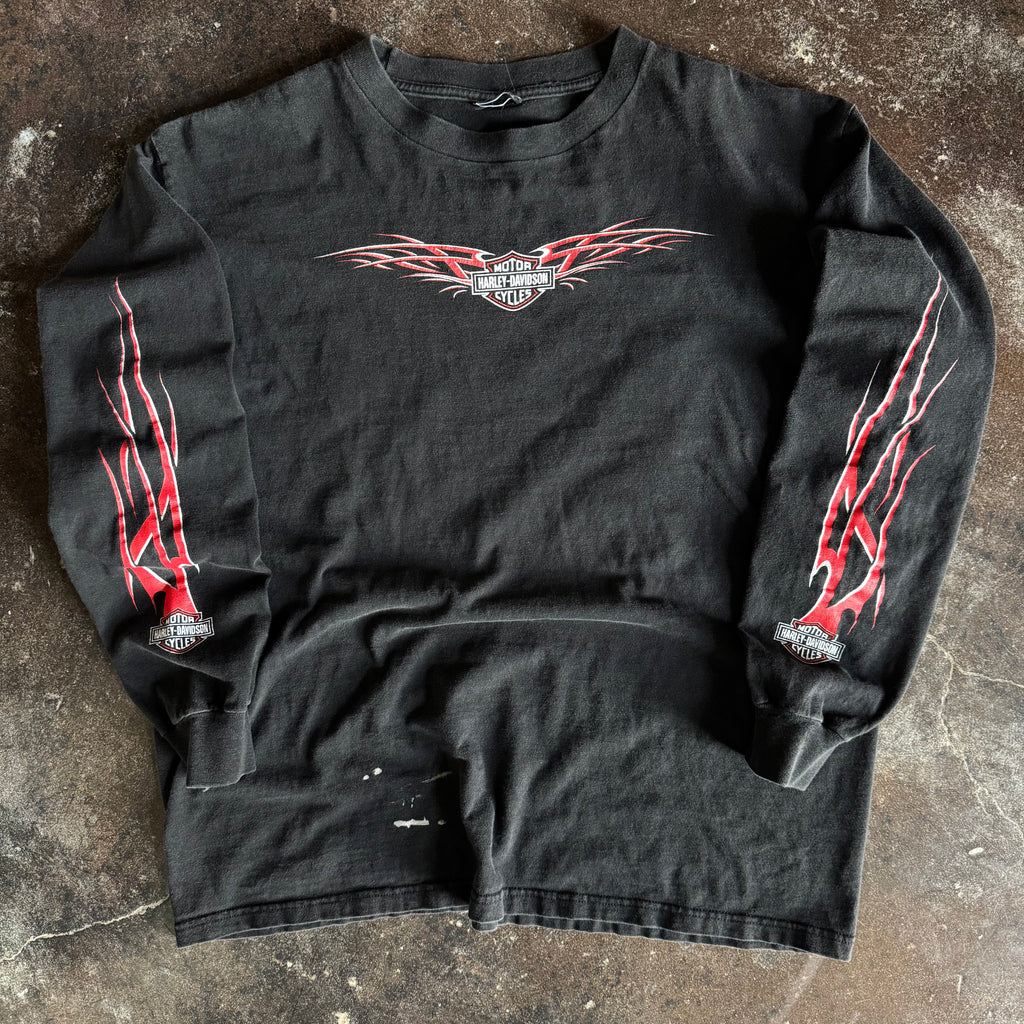 Y2K Harley Davidson Red Tribal Flame Chi-Town Sleeve (XL)