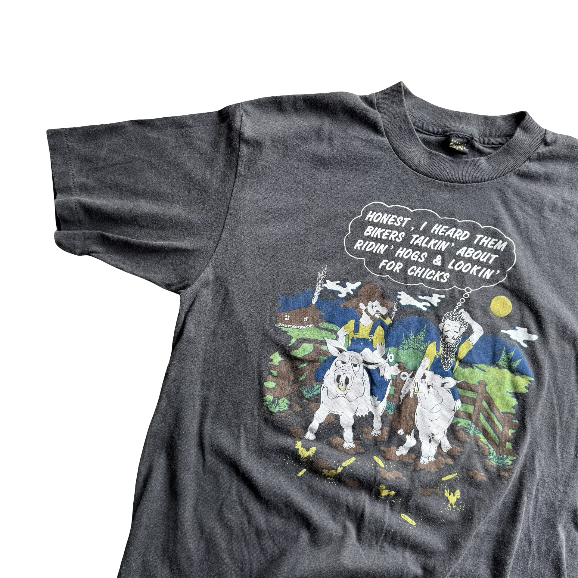 80’s “Honest I heard them Bikers talkin” Funny Tee Size L