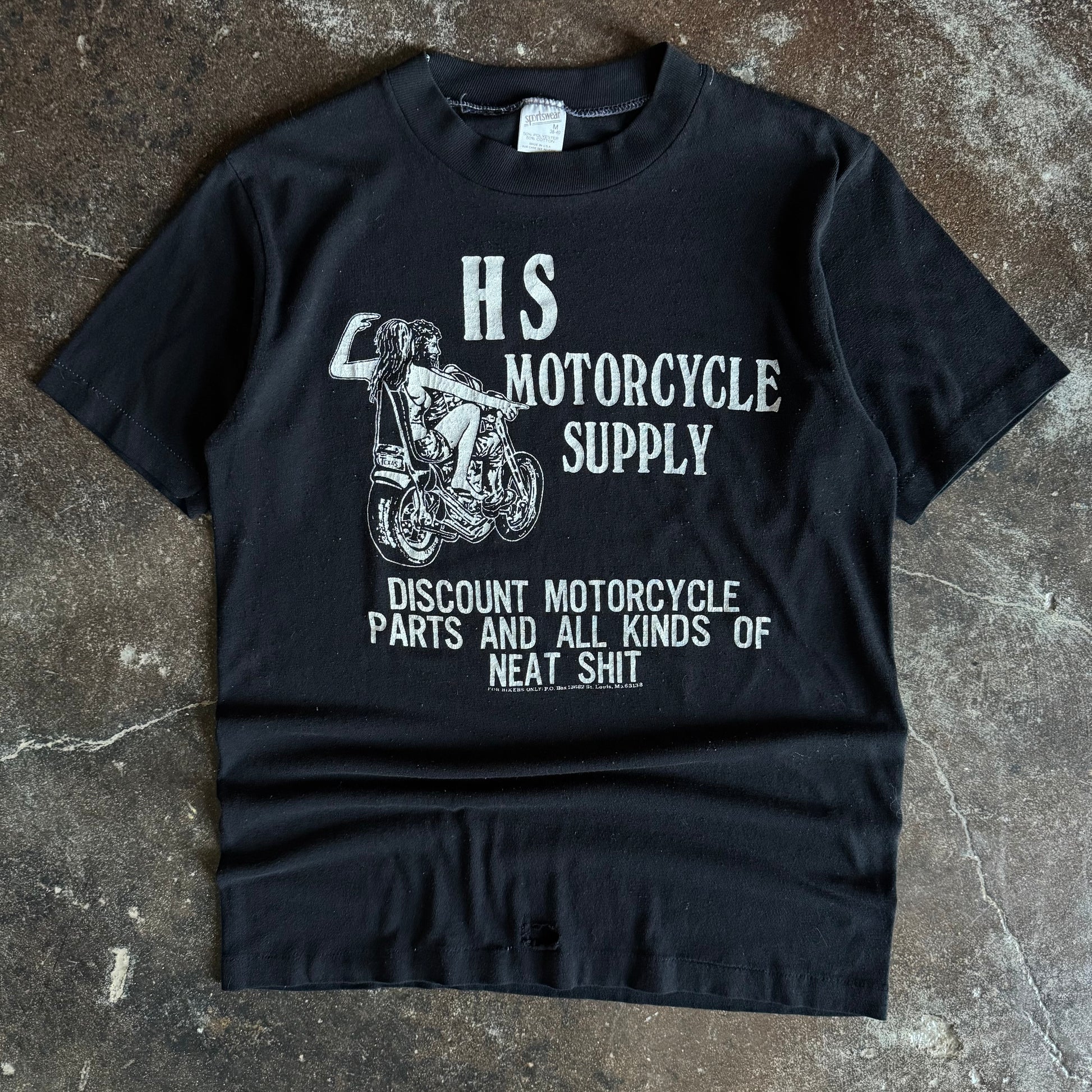 Black short-sleeve t-shirt with HS Motorcycle Supply and For Bikers Only text graphic