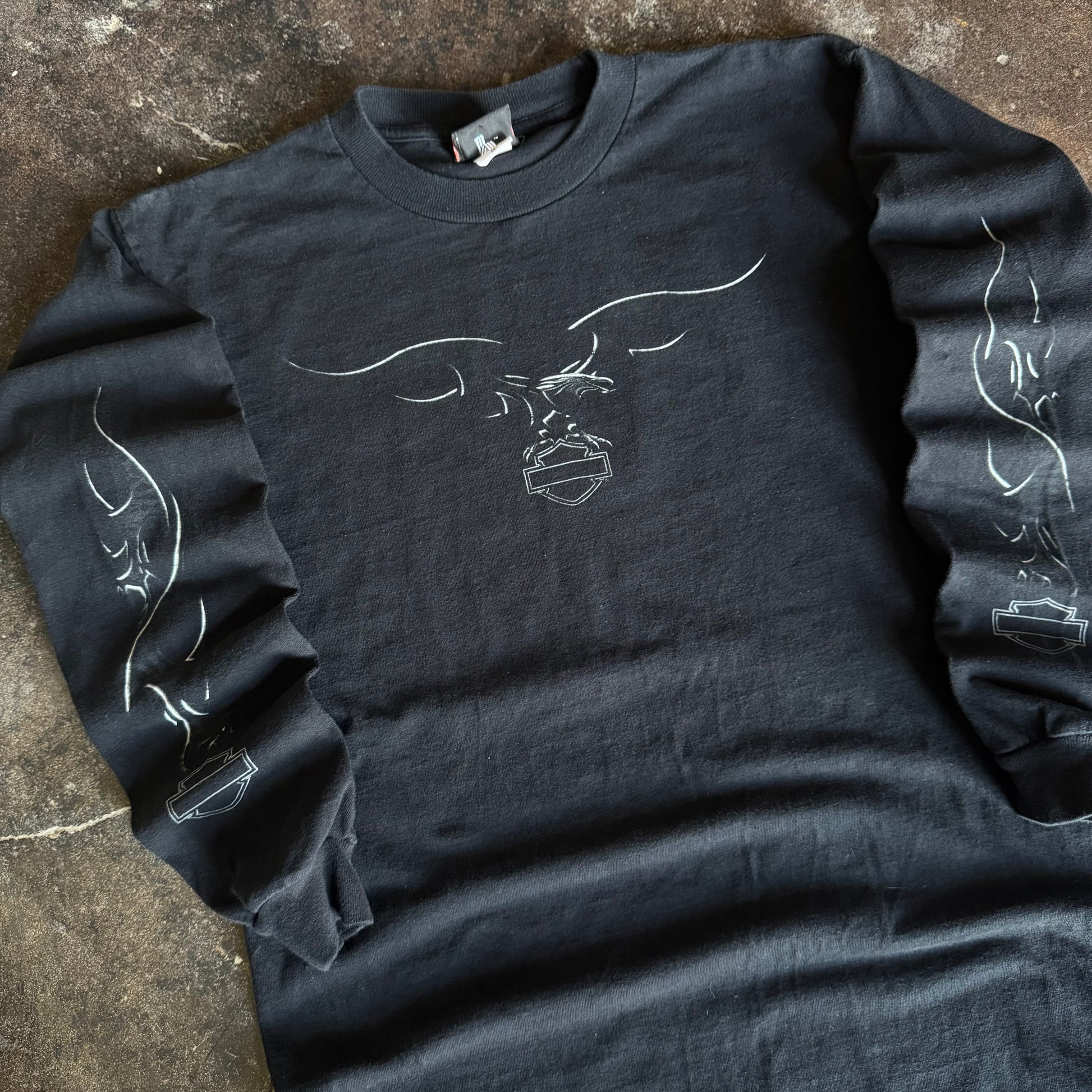 Y2K Harley Black Flames Eagle Longsleeve (M)