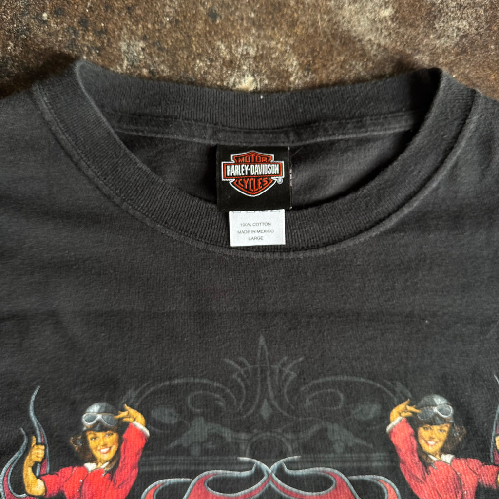 Y2K Harley Firefighter Pin-Up Flame Longsleeve Tee (L/XL)