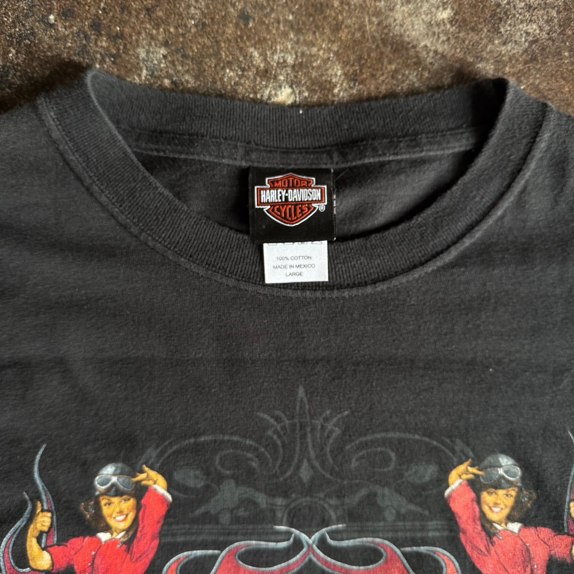 Y2K Harley Firefighter Pin-Up Flame Longsleeve Tee (L/XL)